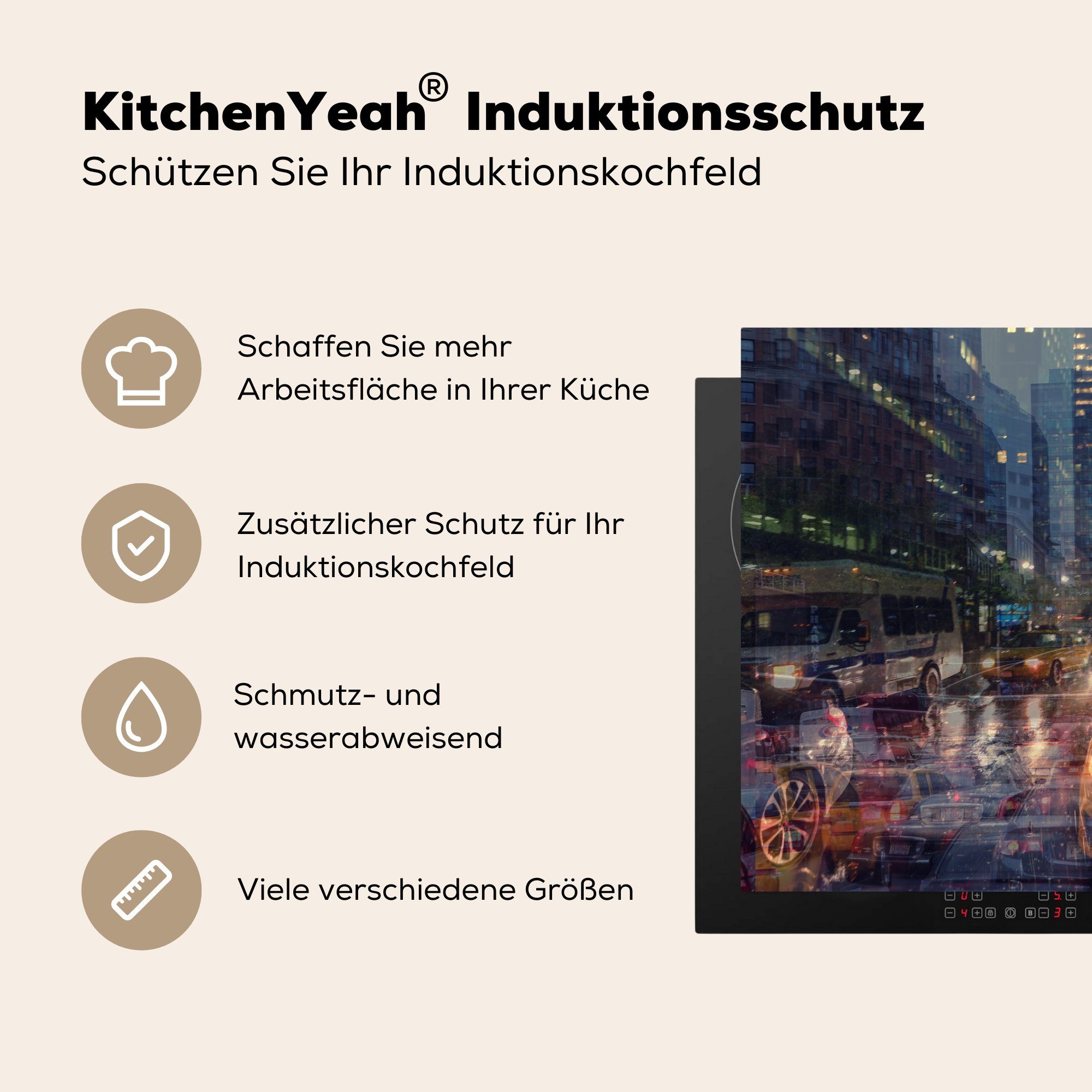 Herdblende-/Abdeckplatte Induktionskochfeld Schutz cm, (1 die Taxi, tlg), Vinyl, MuchoWow küche, 81x52 Mehrfachbelichtung für Ceranfeldabdeckung