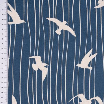 Vorhang SCHÖNER LEBEN. Vorhang Iconic Seagull Stripe Möwen Streifen blau weiß, SCHÖNER LEBEN., Smokband (1 St), blickdicht, Baumwolle, handmade, made in Germany, vorgewaschen