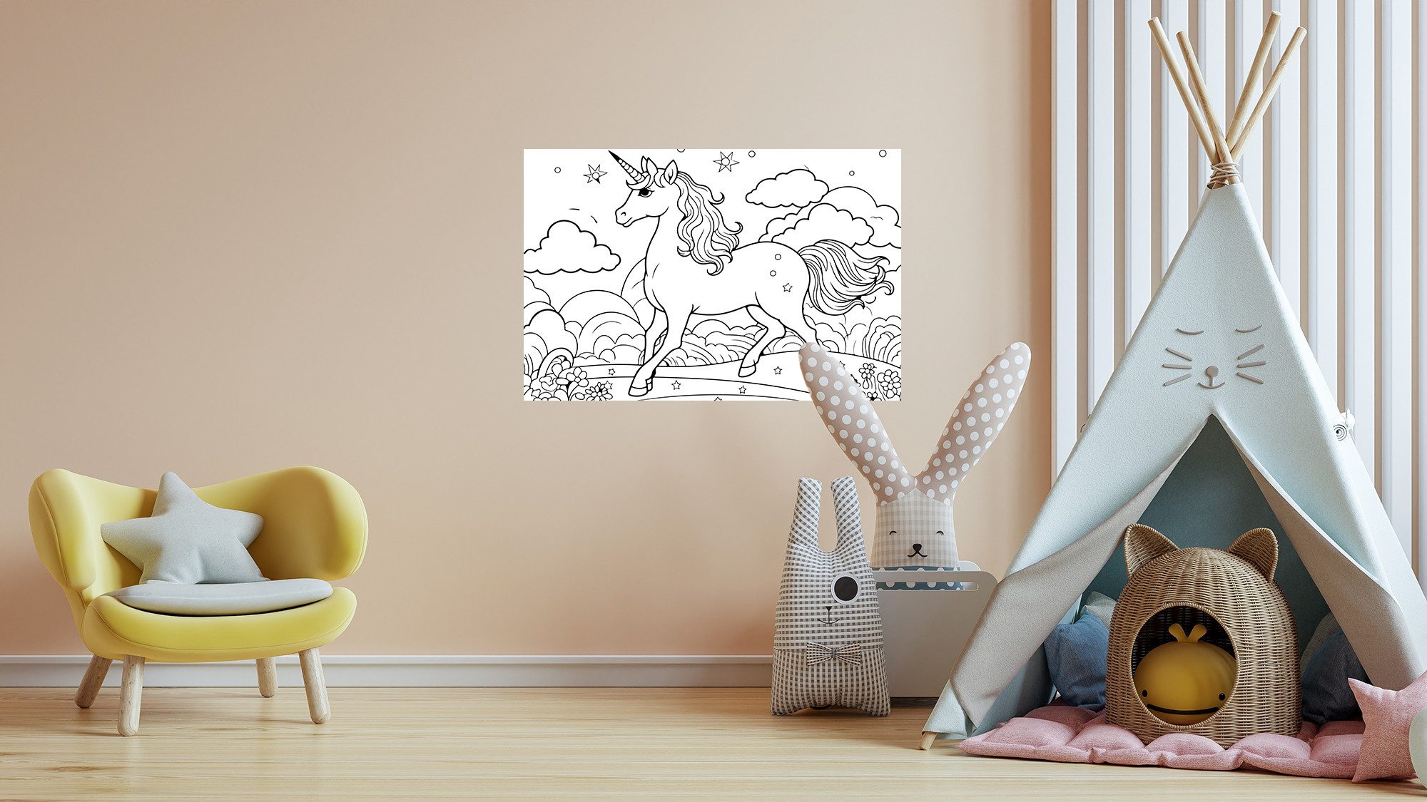 queence Wandsticker Einhorn auf Blumenwiese (1 St), DIY-Wandsticker zum Bemalen