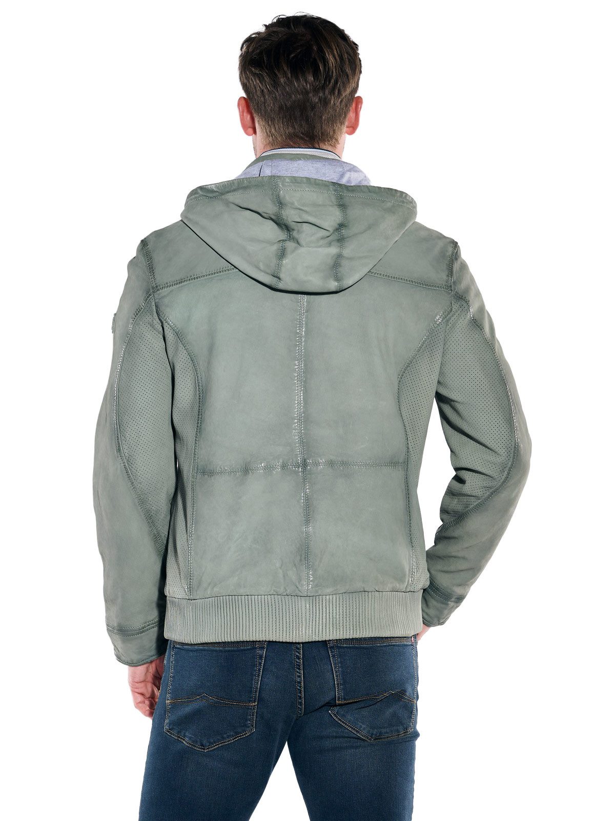 Engbers Lederjacke Herren Lederjacke mit abnehmbarer Kapuze, Hellgruen günstig online kaufen