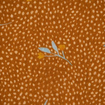 SCHÖNER LEBEN. Stoff Double Gauze Digitaldruck Zweige Blüten Punkte braun blau gelb 1,35m, allergikergeeignet