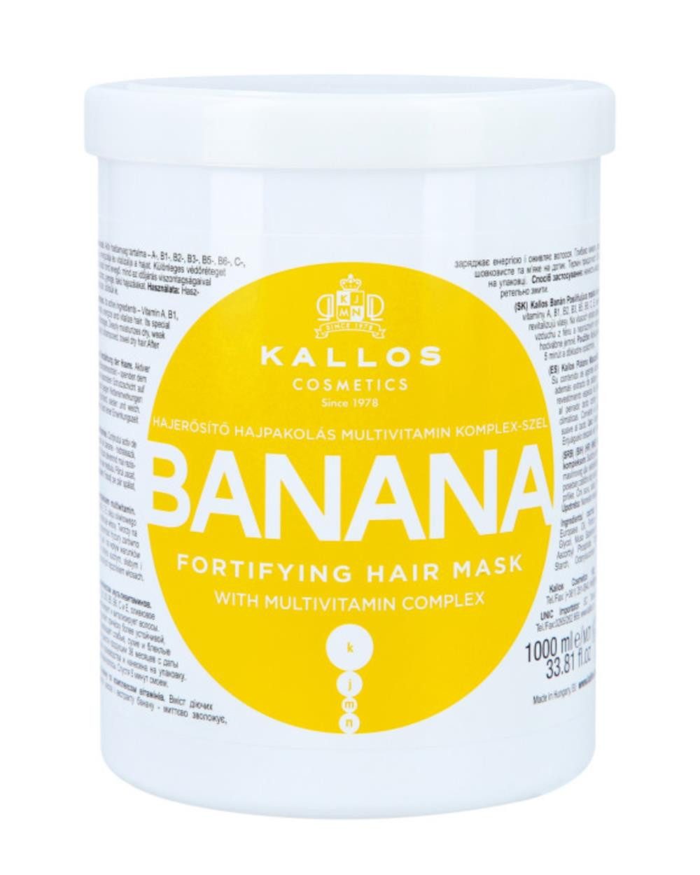 Kallos Cosmetics Haarmaske Kallos Cosmetics Haarmaske - Banana (1000 ml), Packung, Haarmaske für alle Haartypen