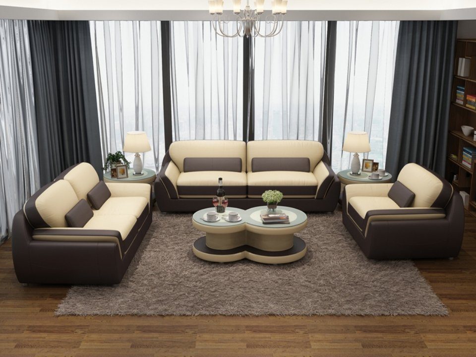 JVmoebel Sofa Garnitur Sitzer Ledersofa in 3+2+1 Sofagarnitur Neu Made Couch Europe Sofa
