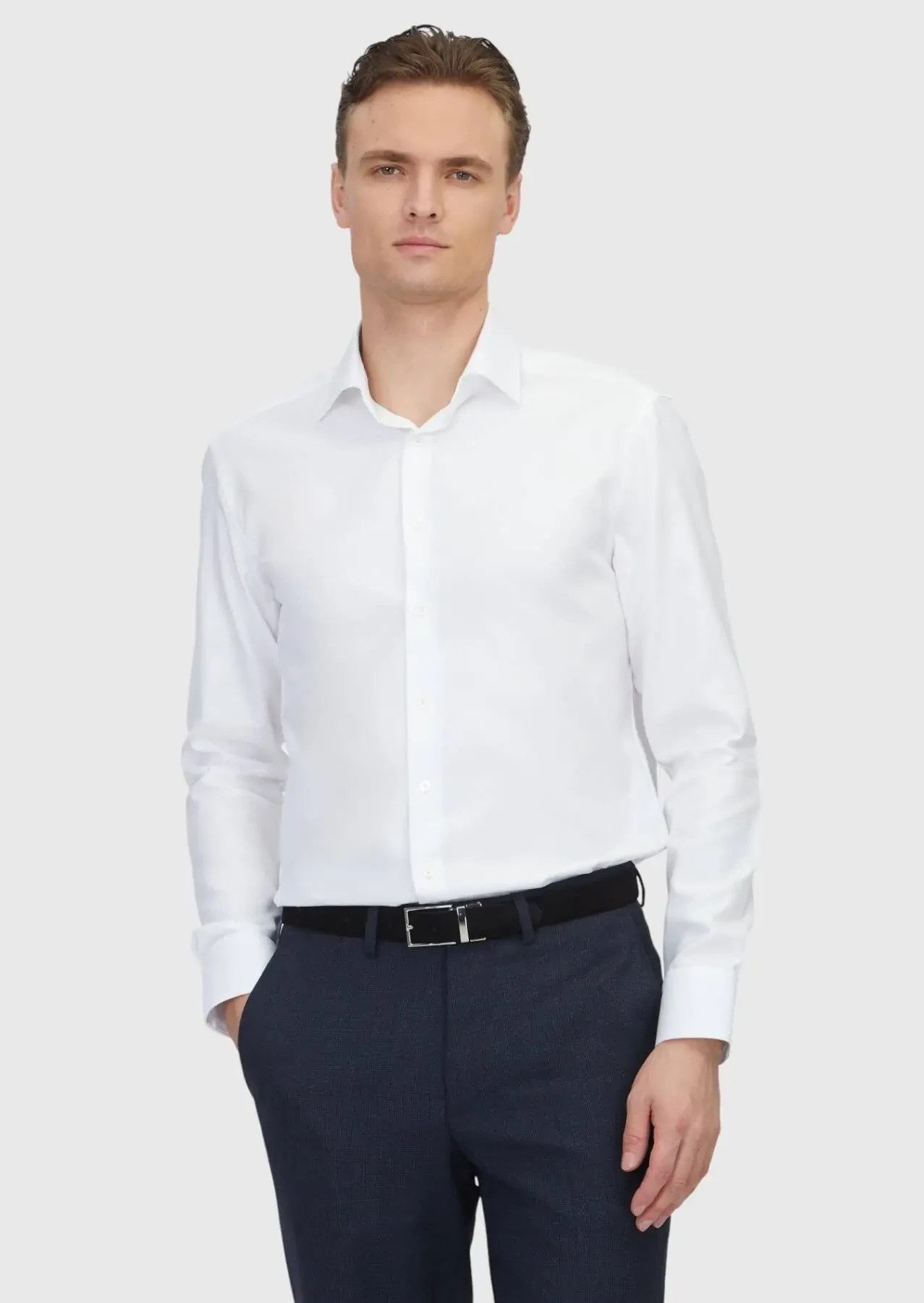 RAMSEY Hemdbluse Weißes, gemustertes Hemd in regulärer Passform aus 100 % Baumwolle mit