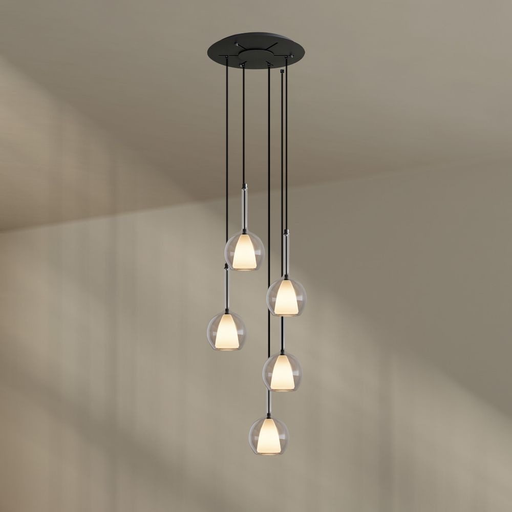 s.luce Pendelleuchte Belluna Galerieleuchte 5-flammig Ø 60cm Baldachin Klar