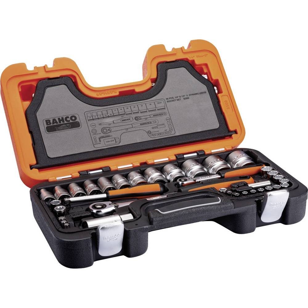 BAHCO Steckschlüssel Steckschlüssel-Satz 1/4″ + 1/2″ 56tlg S560