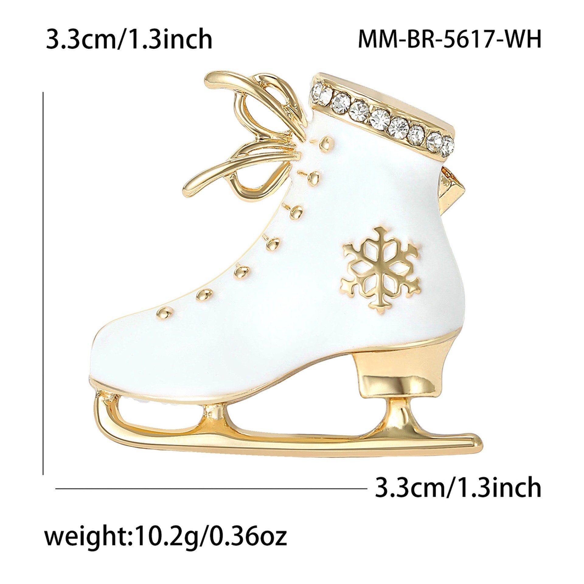 Dark-Desires Brosche Vintage Schlittschuhbrosche Weiß-Gold mit Schneeflocke, Damen Brosche vintage Accesssoire retro Anstecknadel