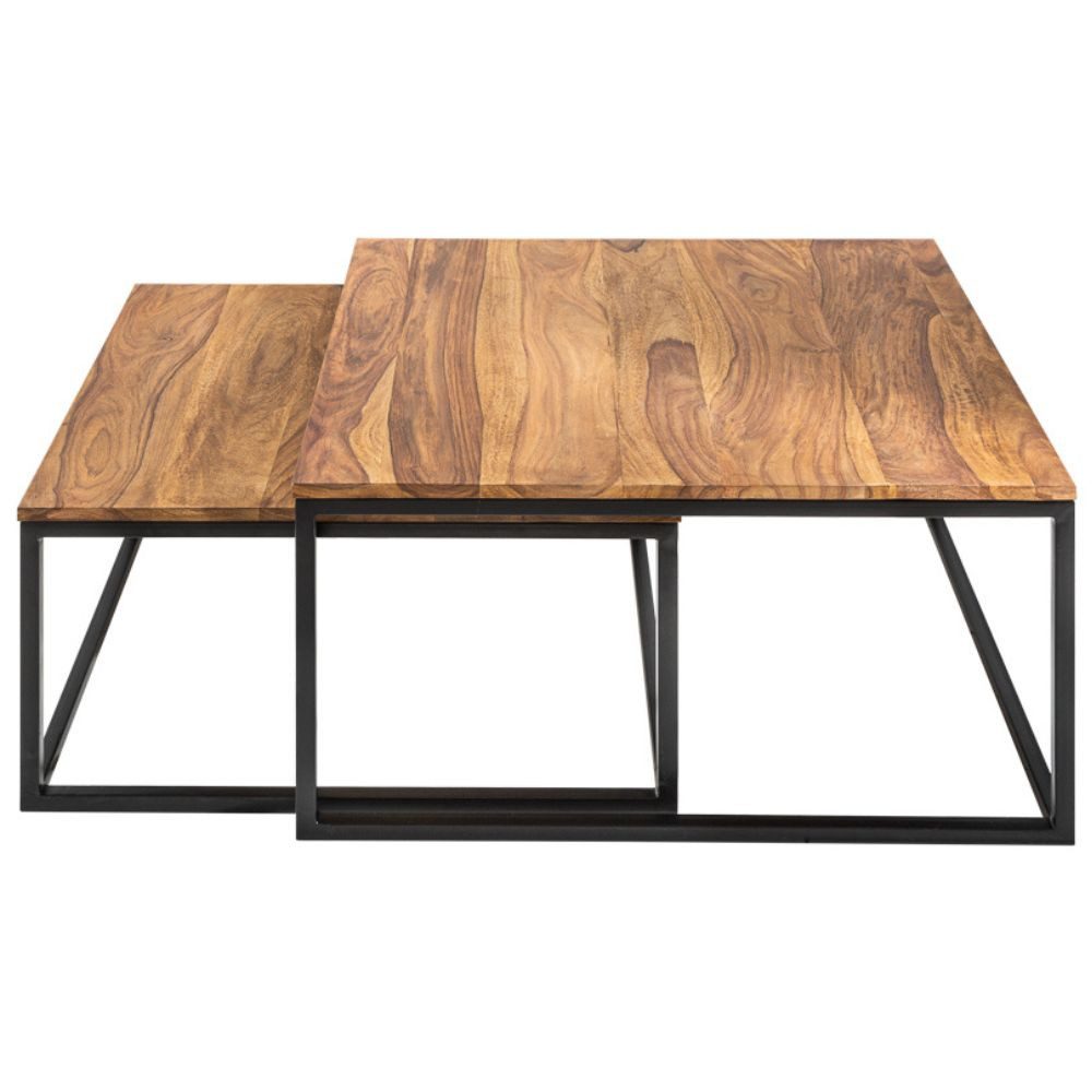 LebensWohnArt Couchtisch 2er Set Design Couchtisch MENTA 65cm Natural Massivholz
