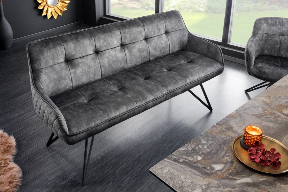 riess-ambiente Sitzbank EUPHORIA 156cm dunkelgrau / schwarz (1-St), Wohnzimmer · Samt · Metall · Flur · Küche · Esszimmer · Retro Design