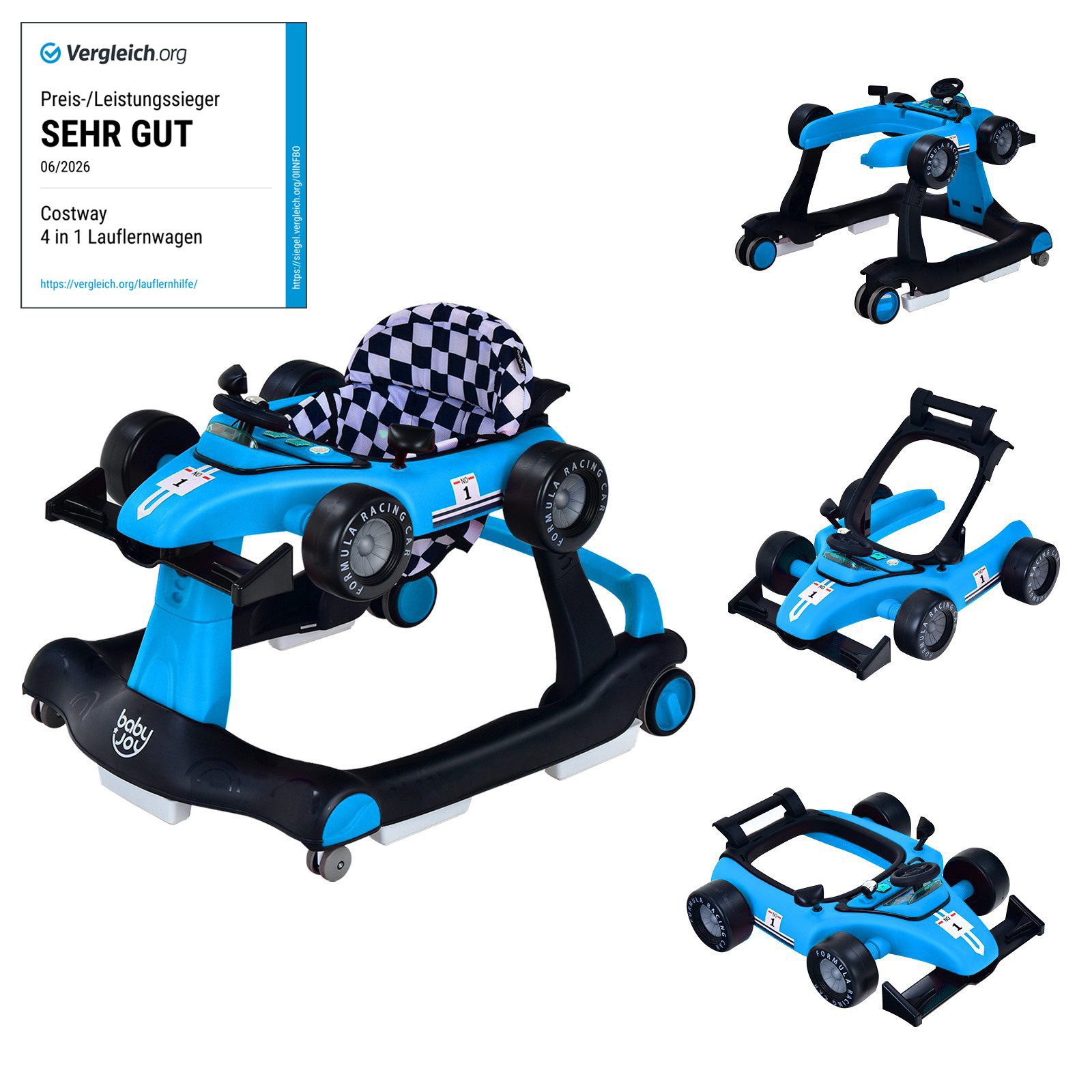 COSTWAY Lauflernhilfe 4 in 1 Lauflernwagen, mit Musik, Licht, ab 6 Monaten