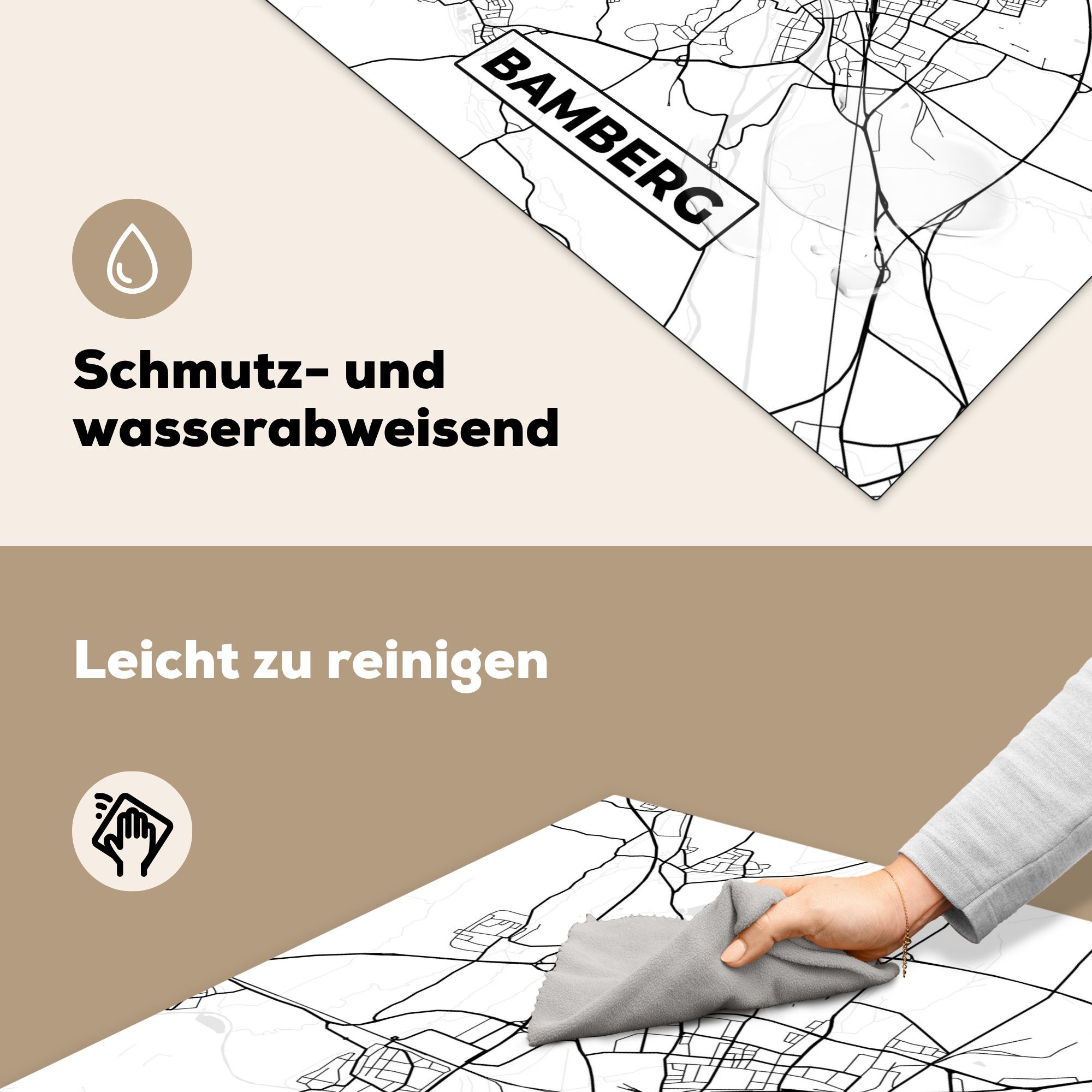 Stadtplan, - Bamberg für Ceranfeldabdeckung, tlg), Vinyl, - (1 cm, 78x78 MuchoWow Karte küche Herdblende-/Abdeckplatte Arbeitsplatte