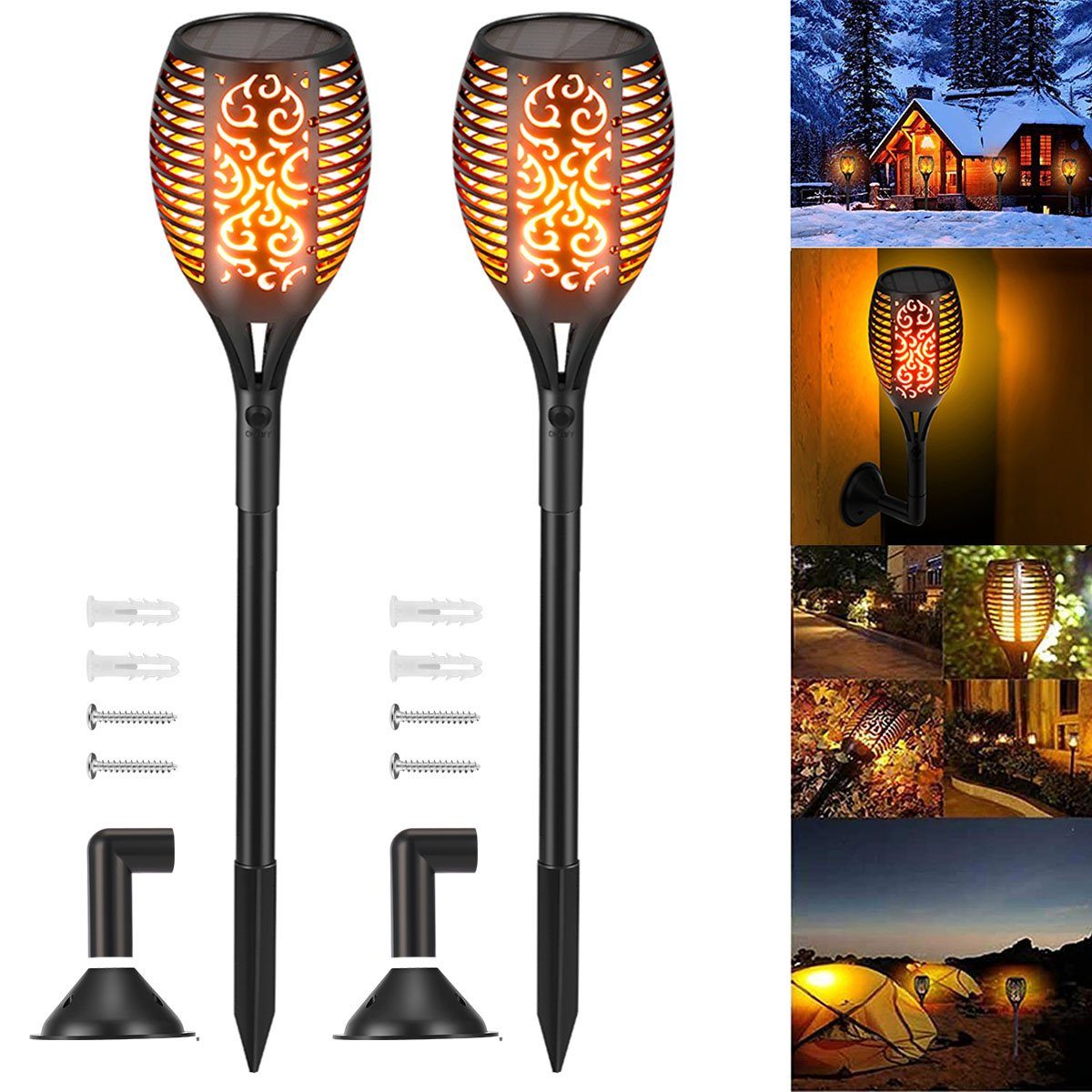 oyajia LED Solarleuchte LED Solarleuchte Wasserdichte LED-Fackeln Gartenleuchte Flammenlicht, LED fest integriert, Warmweiß, IP65 wasserdicht, Gartenlampe, Solarlampe, Gartenstrahler, Außenleuchte