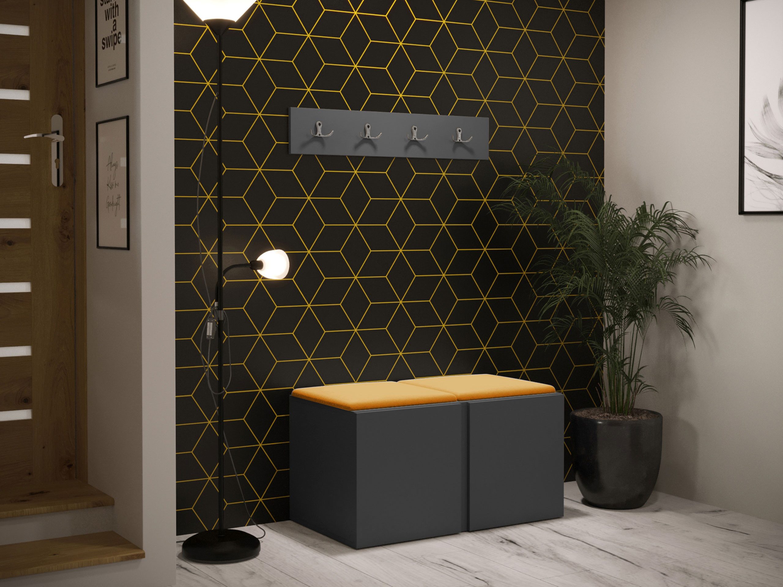 MIRJAN24 Garderoben-Set Orion VI, (Komplett-Set, mit Schuhschrank, Kleiderhakenbrett, Gepolstertes Paneel 2x 42x42), Auswahl aus Fronten und Polsterplatten