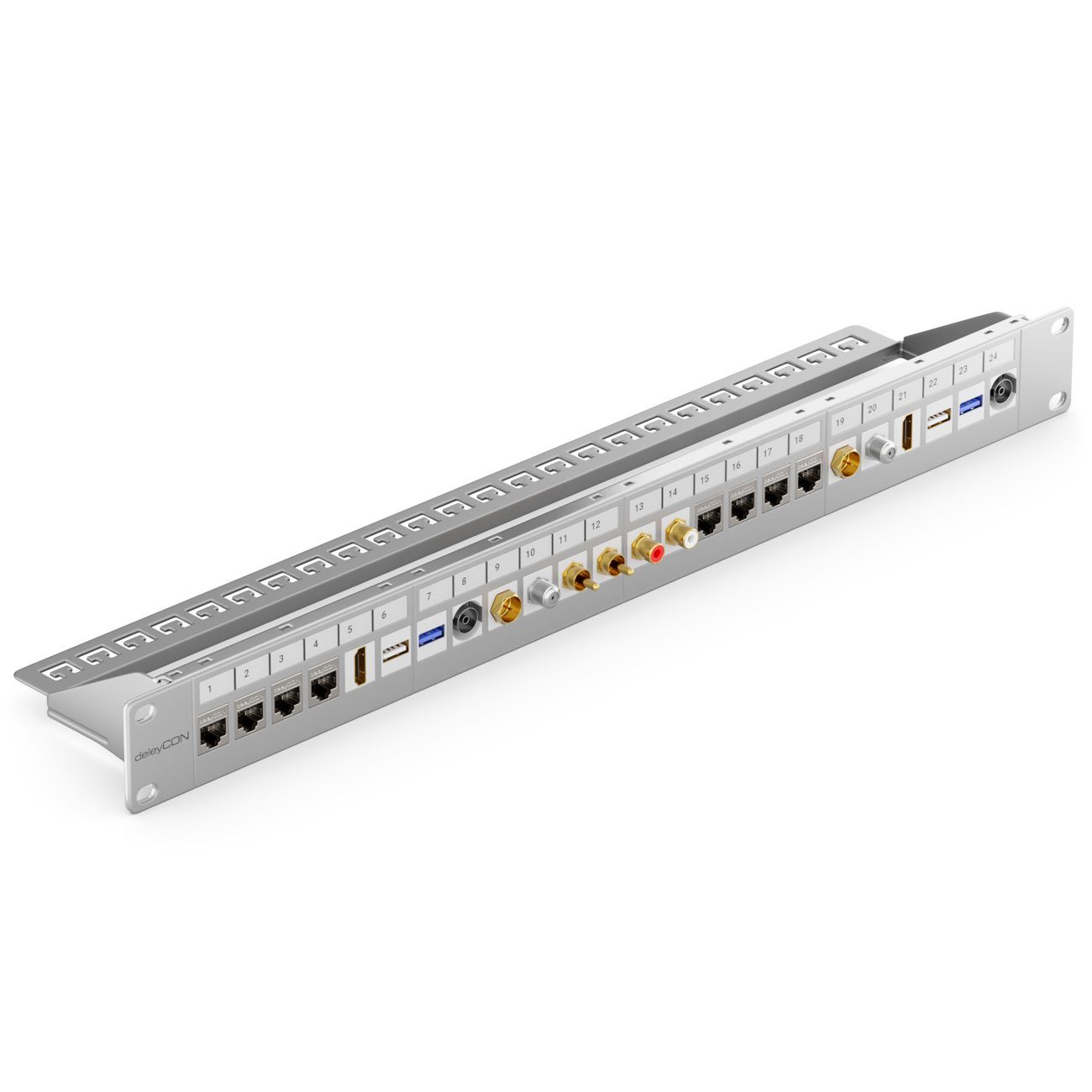 deleyCON deleyCON 24 Port Patchpanel Modular für Keystone Module 1HE 19 Zoll Netzwerk-Adapter