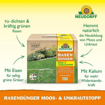 Neudorff Rasendünger RasenDünger Moos- & UnkrautStopp, 5 kg, Verdrängt dauerhaft Unkraut und Moos