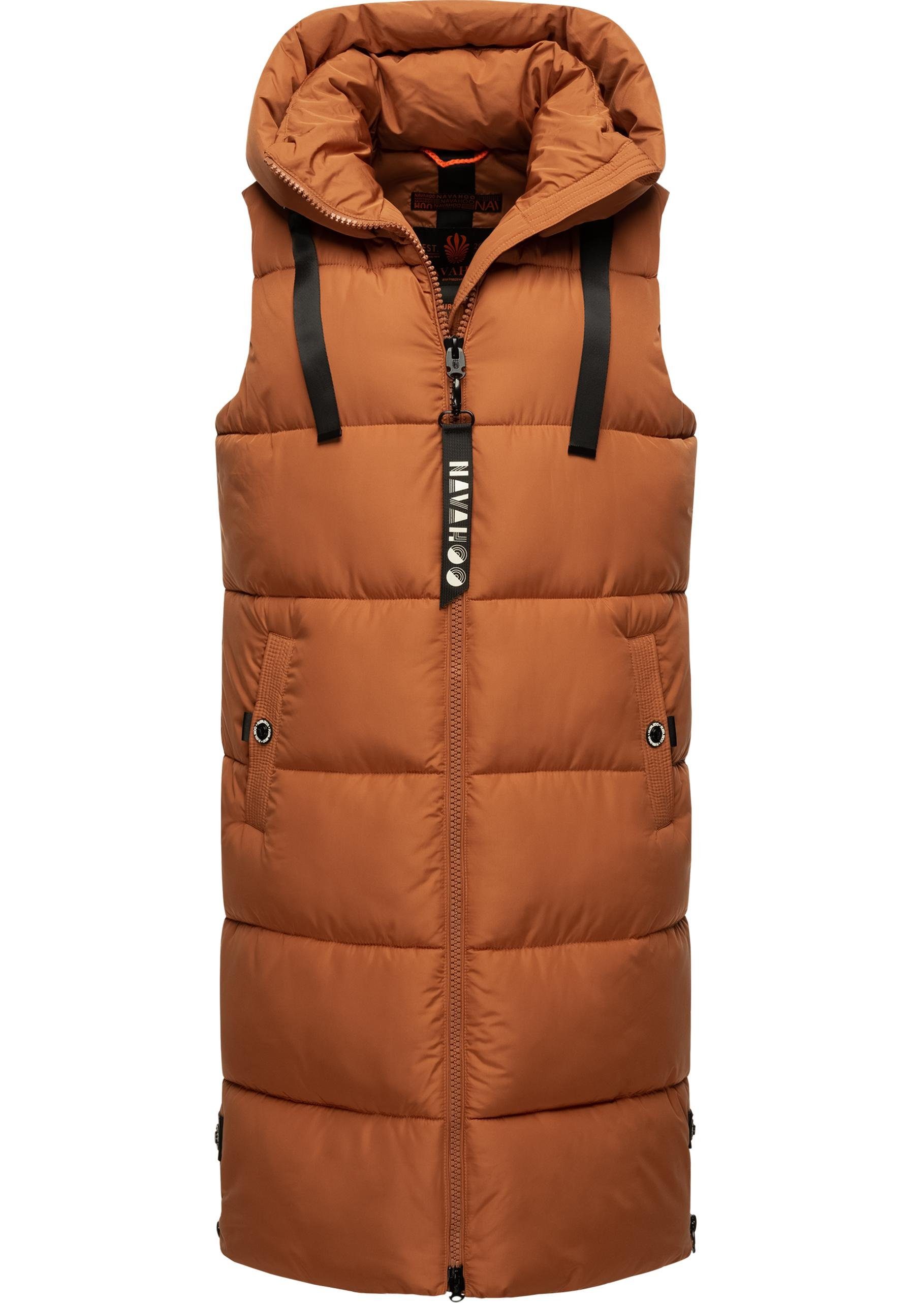 Navahoo Steppweste Schnuffelchen (1-tlg) warme Damen Outdoor-Weste lang mit Kapuze