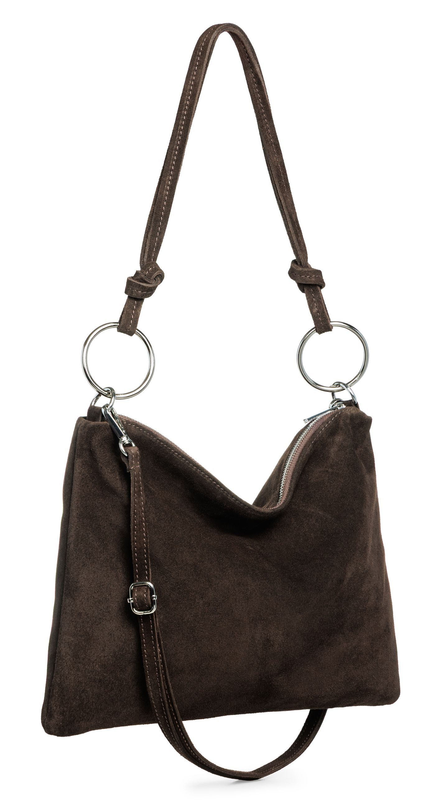 Caspar Umhängetasche Wildleder Umhängetasche Damen Tasche - PREMIUM LINE - Modell No.858, 100% italienisches Leder, samtig weich, angenehmer Tragekomfort