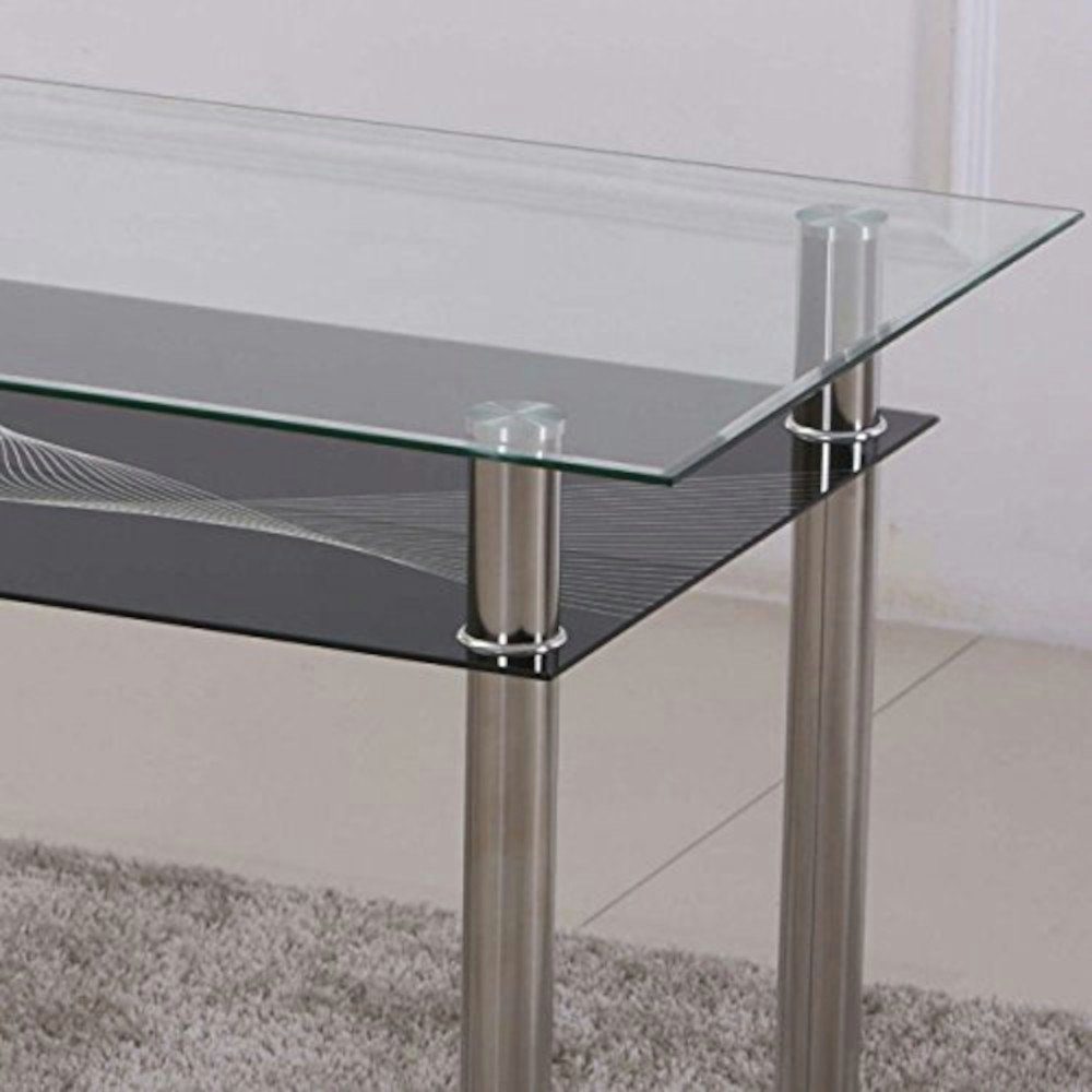 HOOZ Esstisch aus Glas mit 6 mm Sicherheitsglas & Facettenschliff 90 x 60 x 75cm (Glastisch, 1-St., zusätzlicher Stauraum), schwarze Ablagefläche – Bild 3 von 5