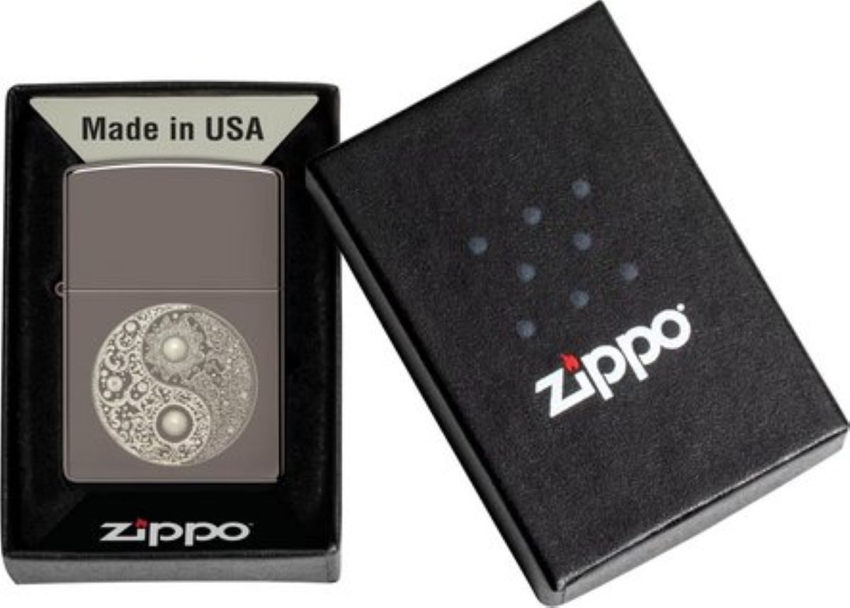 Zippo Feuerzeug Black Ice gelasert Yin & Yang, Wird in einer Geschenkbox geliefert
