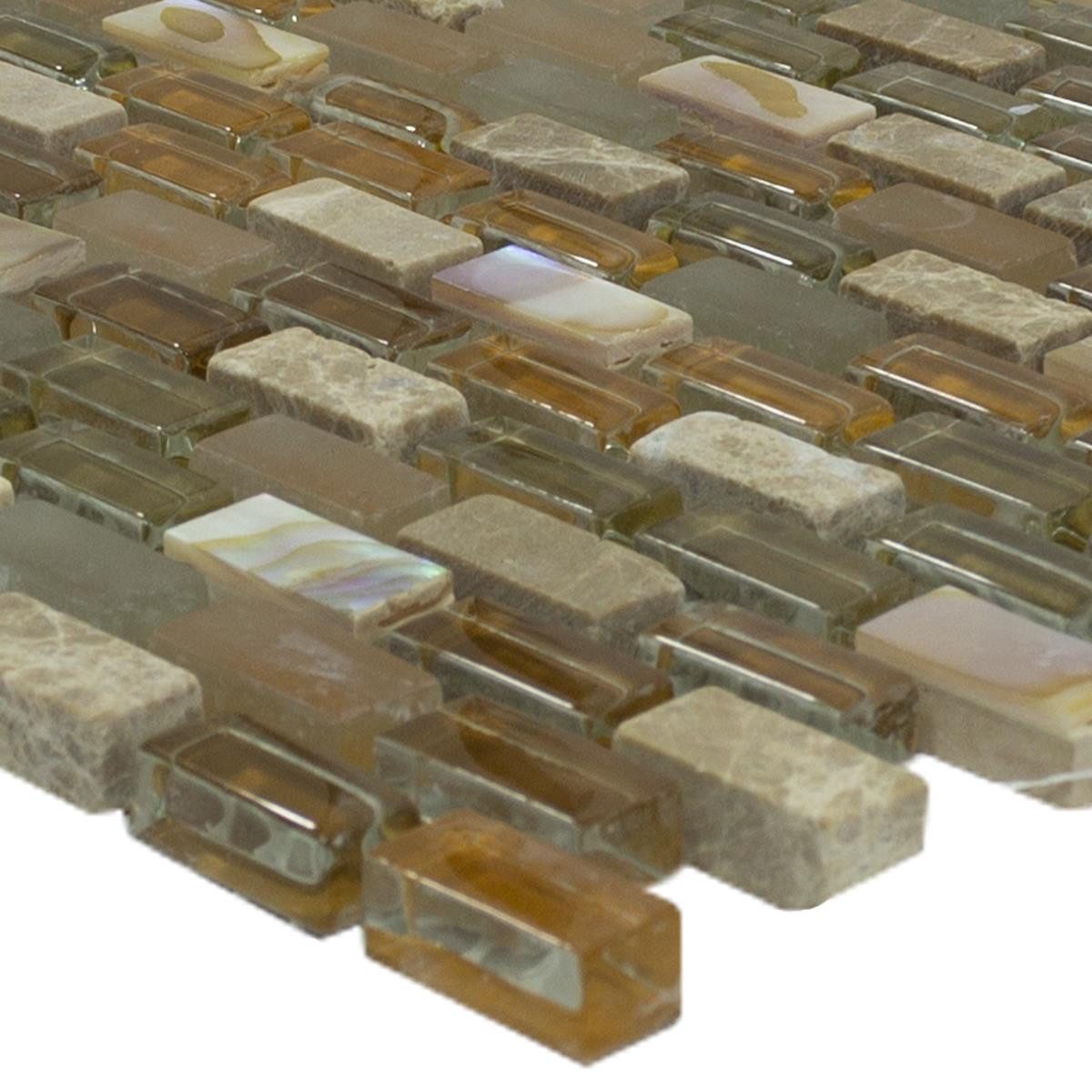 Mosafil Mosaikfliesen Glas Naturstein Mosaik Zafferana Braun Beige, Naturstein-Glas 28.500x28.500, beige-braun-grau, Verlegefertig auf ein Netz geklebt