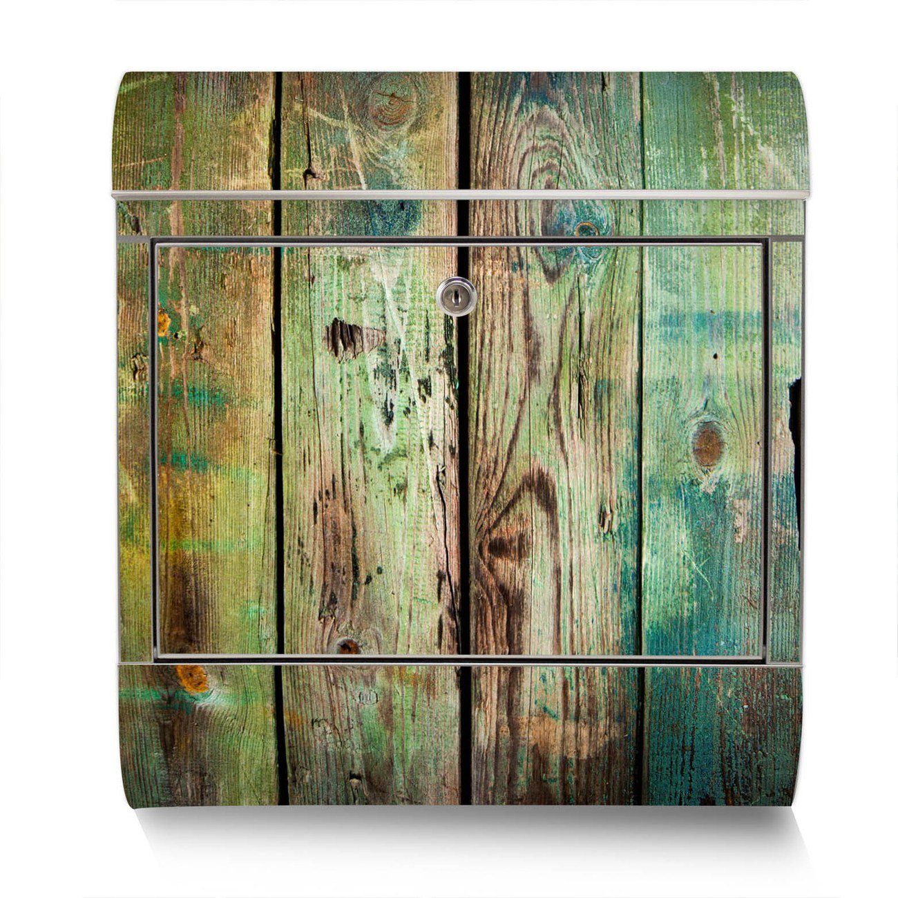 banjado Wandbriefkasten Edelstahl Grünes Holz mit Zeitungsfach), 38 groß, 42,5 (Wandbriefkasten x12cm x