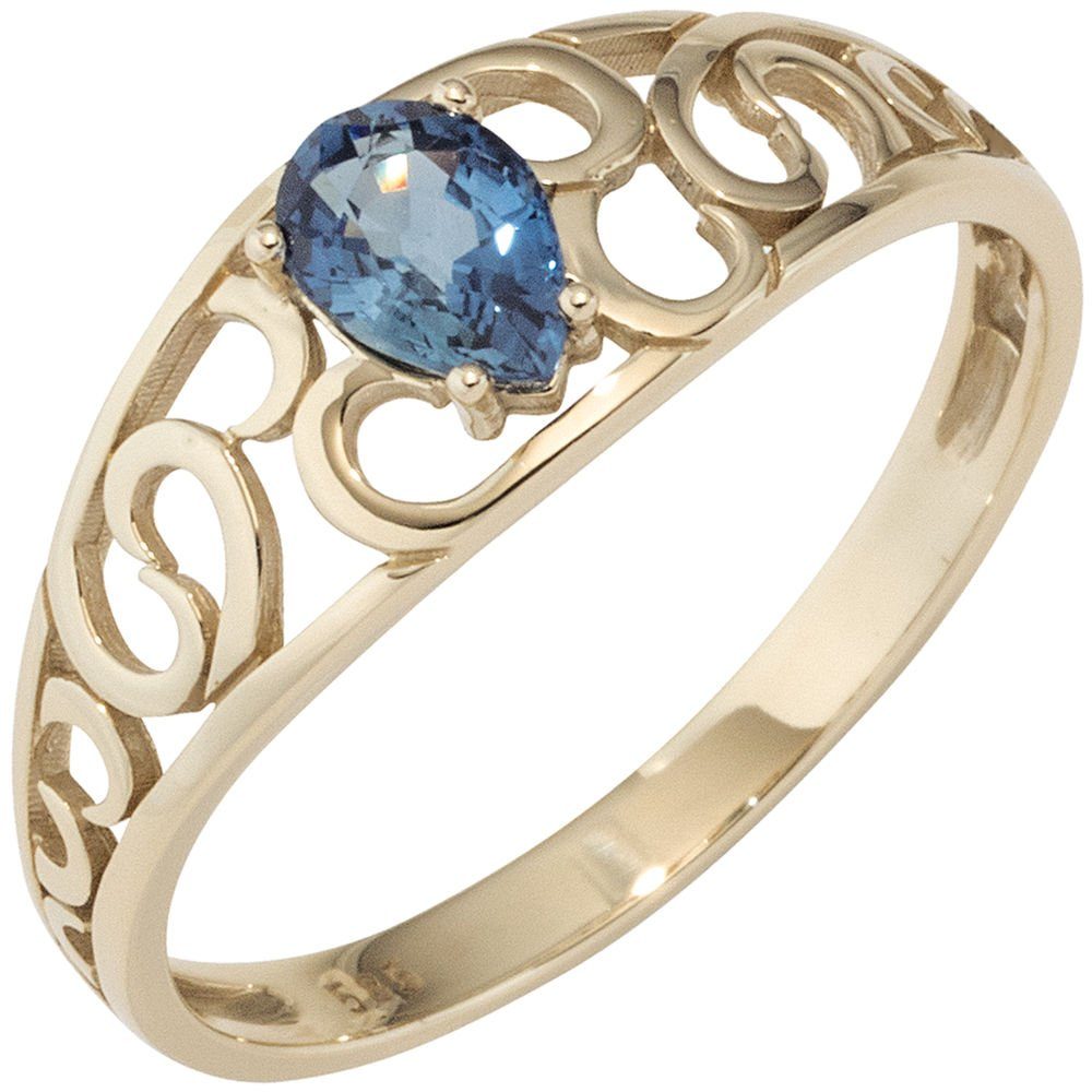 Goldring Damenring mit Saphir blau, 585 Gelbgold