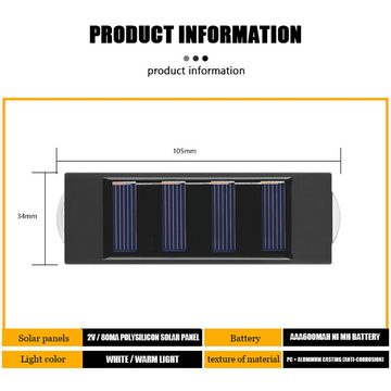 BlingBin LED Solarleuchte 4pcs Wandleuchte Zaunleuchte Garten Up & Down Lampe Außenlampe, Außenlampe, LED fest integriert, warmes Licht, IP65 Wasserdicht Solar Wandleuchten Dekorative für Hauswand Flur