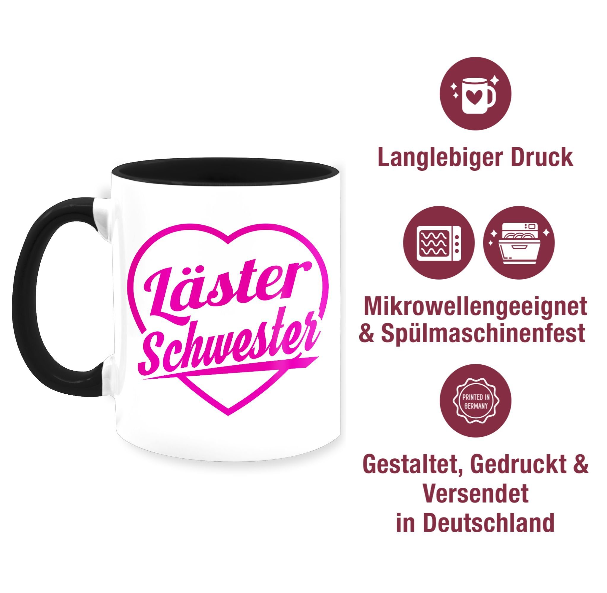 Shirtracer Tasse Läster Schwester 2 Schwester Bruder - Keramik, Schwarz fuchsia, & Kaffeetasse