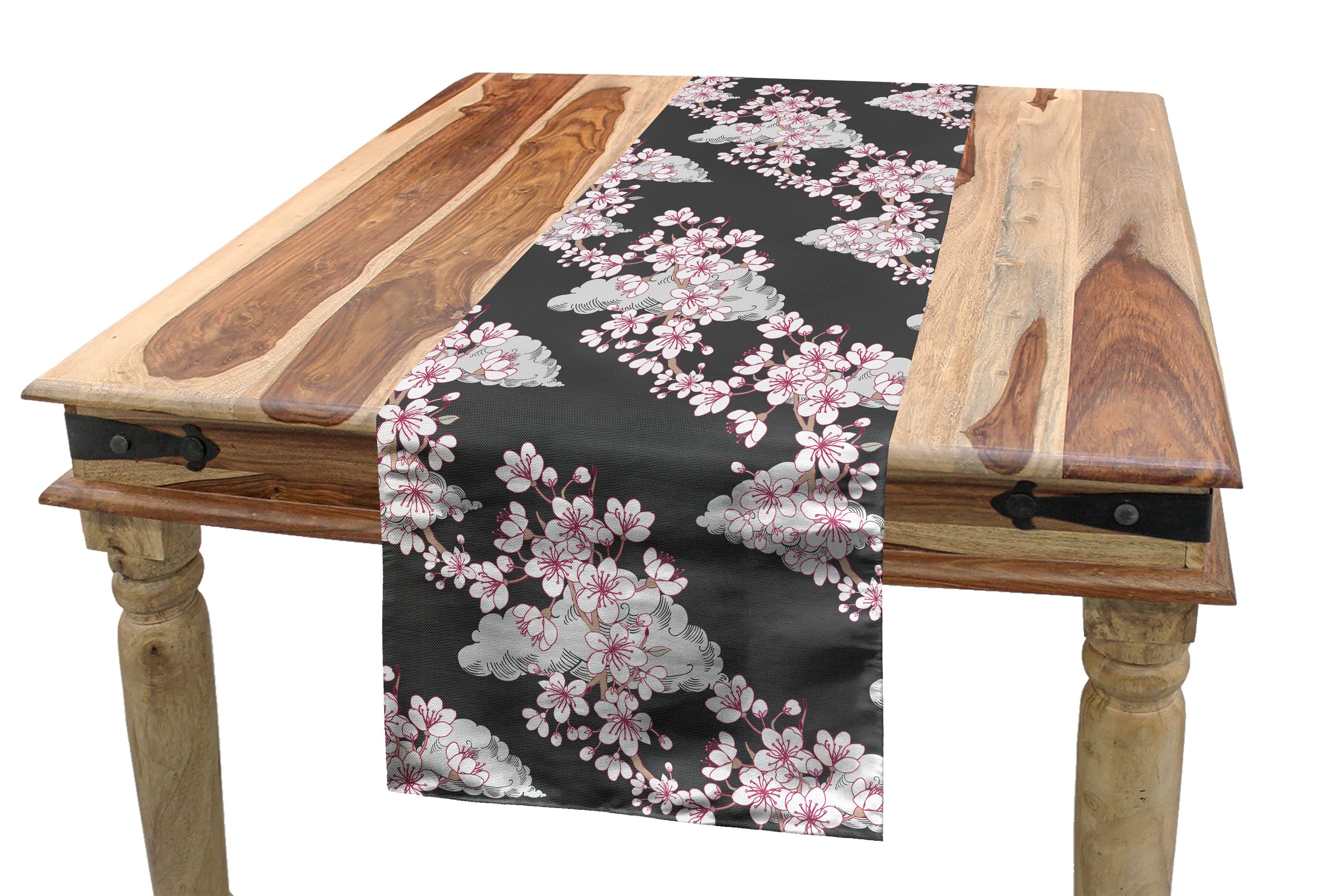 Abakuhaus Tischläufer Esszimmer Küche Rechteckiger Dekorativer Tischläufer, japanisch Sakura Zweige Graustufen
