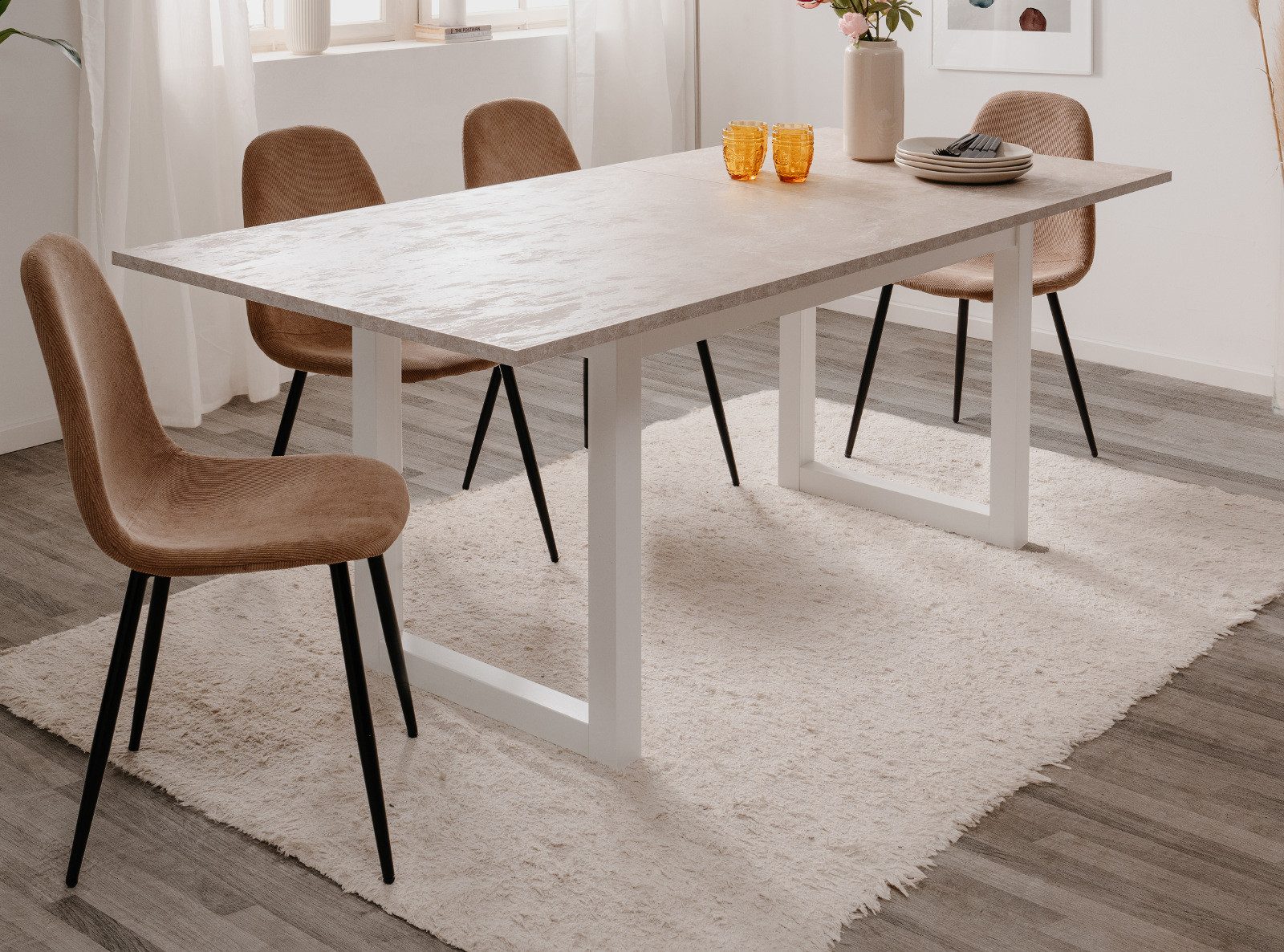 Furn.Design Esstisch Visby (in weiß mit Sandstein, ausziehbar 160 bis 200 c günstig online kaufen