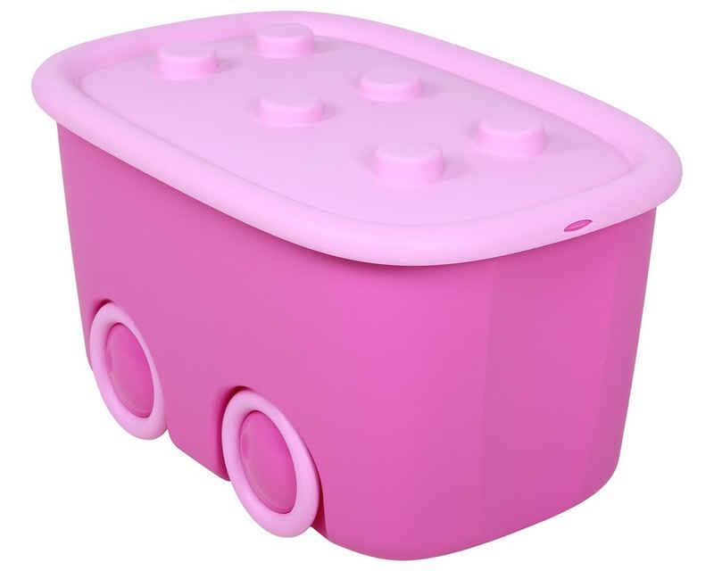 ONDIS24 Aufbewahrungsbox Spielzeugaufbewahrungsbox Spielzeugkiste Kinder Spielzeugbox Funny, mit großen Rädern und aufliegendem Deckel, 46 liter