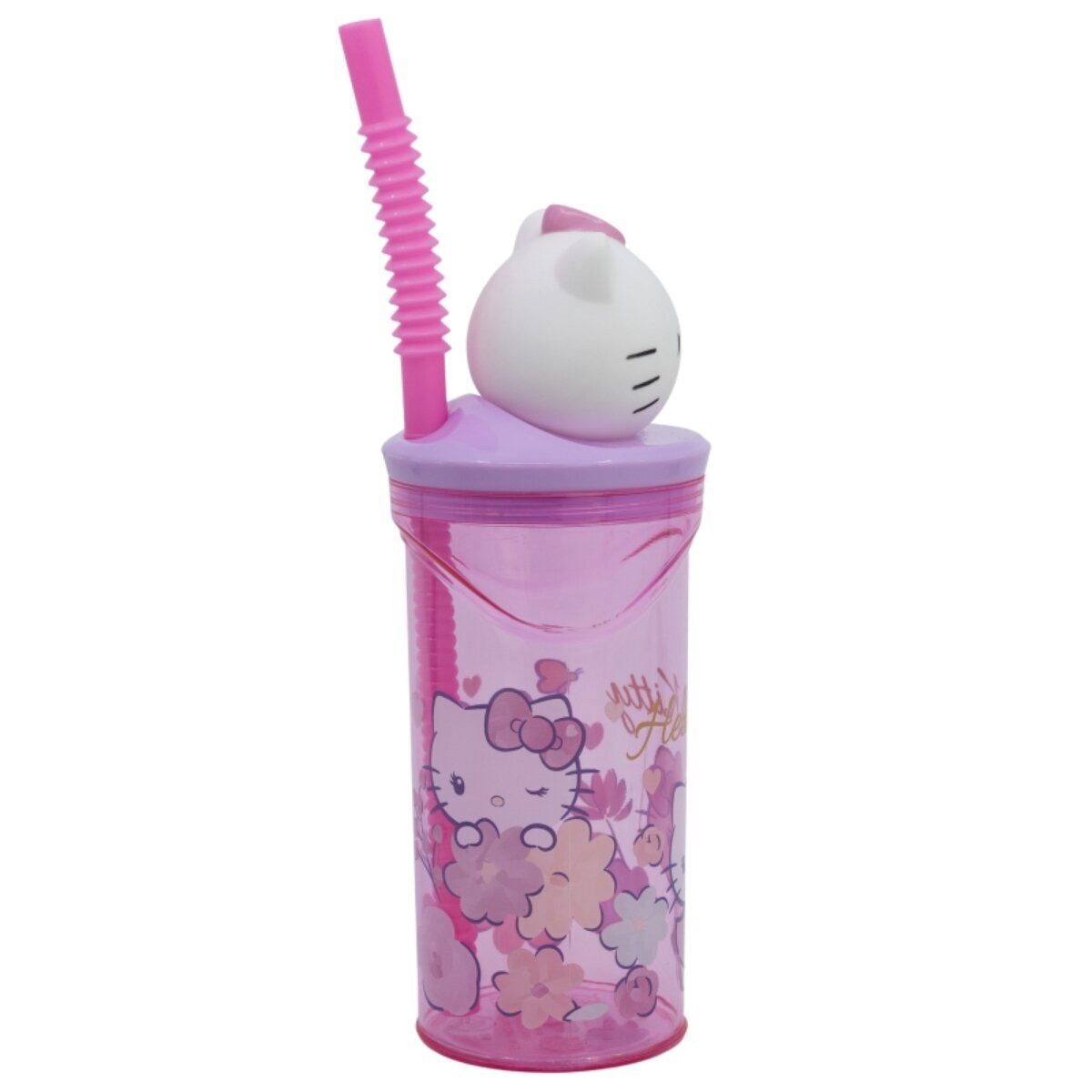 Hello Kitty Trinkflasche Stor Hello Kitty Trinkbecher 3D Kinderbecher & Strohhalm-Tumbler 360ml