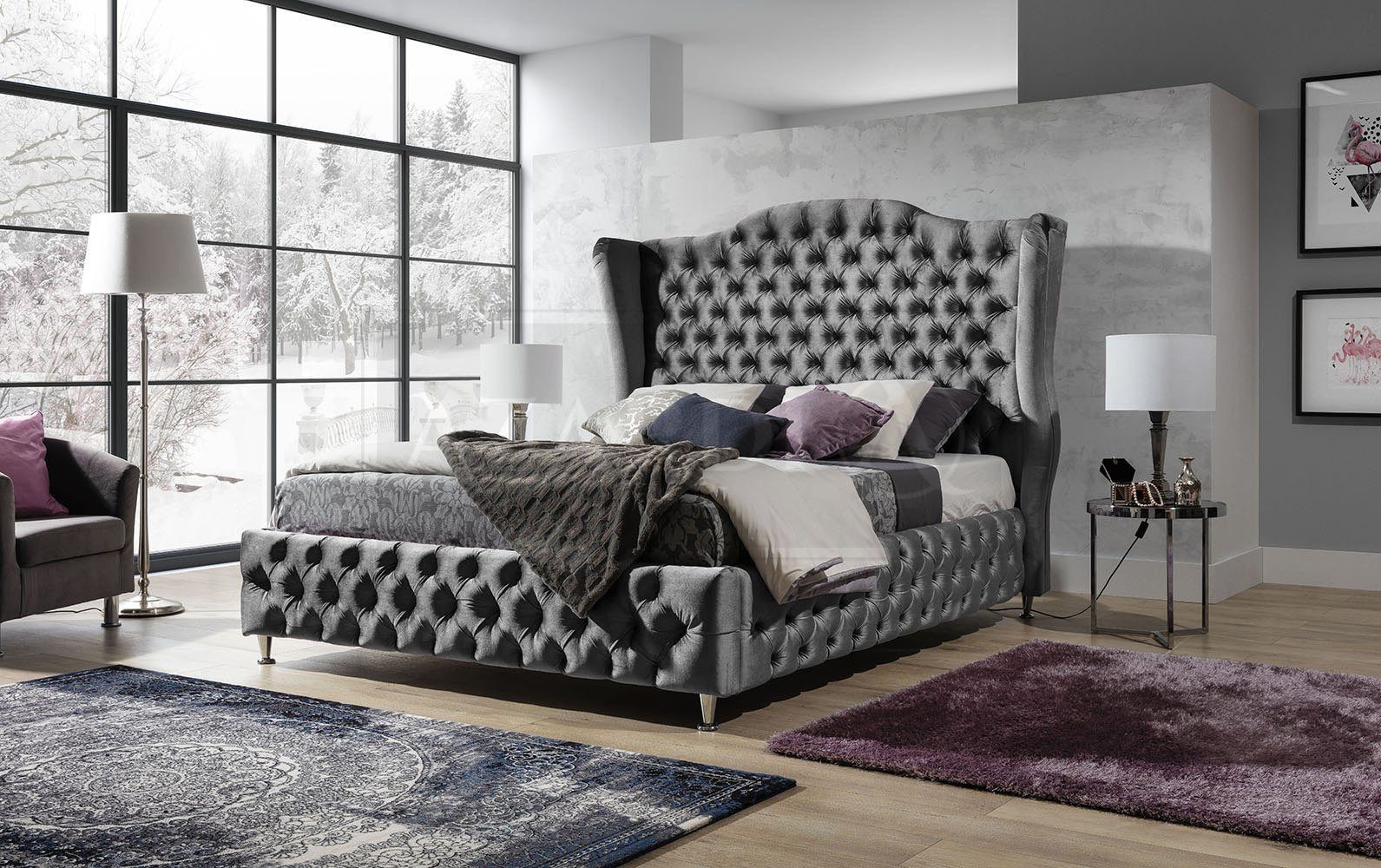 Bett Chesterfield Polsterbett aus hochwertigem Samt in elegantem Design