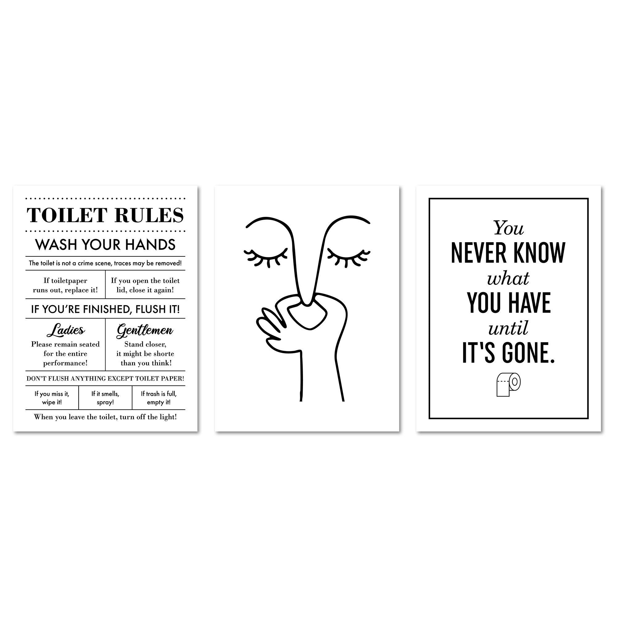 ARTFAVES Bilder-Collage Poster Set Toilet Fun I mehrteilige Bilderwand I Wandbilder Badezimmer, (Wandbilder modern, 3 St)