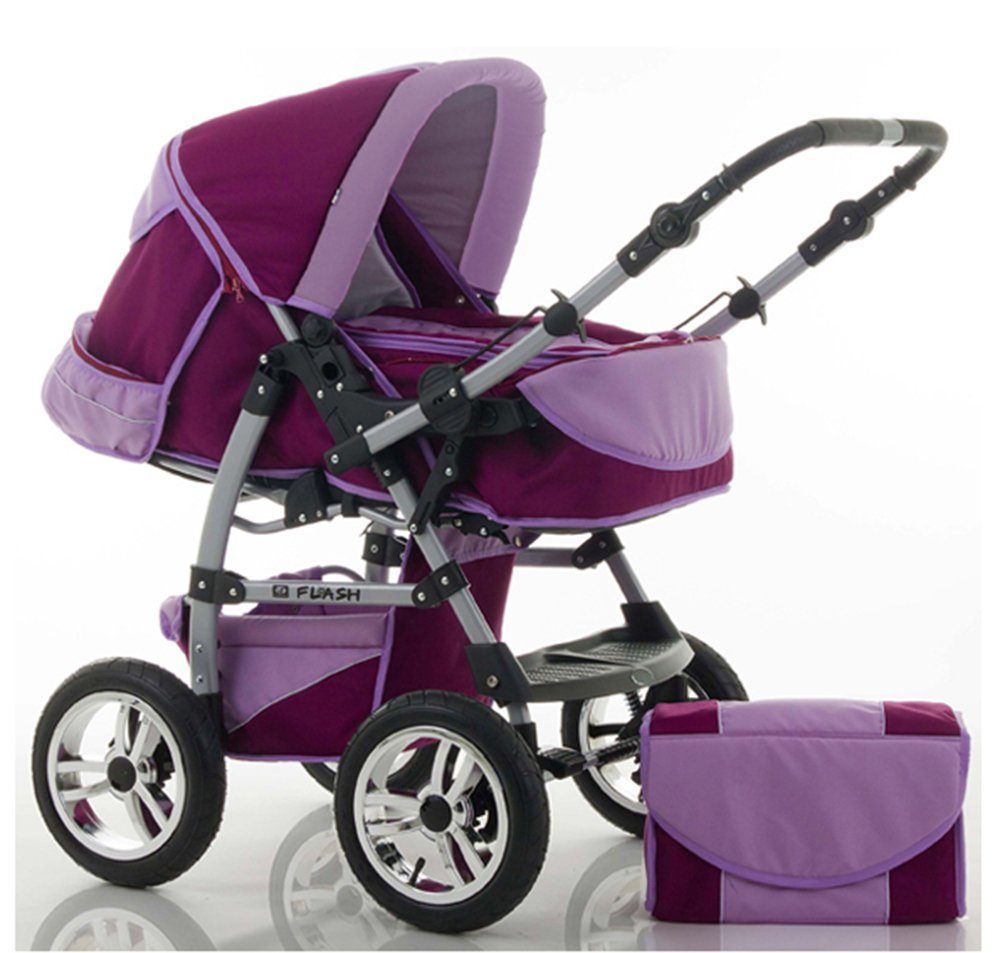 babies-on-wheels Kombi-Kinderwagen 2 in 1 Kinderwagen-Set Flash - 14 Teile - in 18 Farben Bordeaux-Flieder