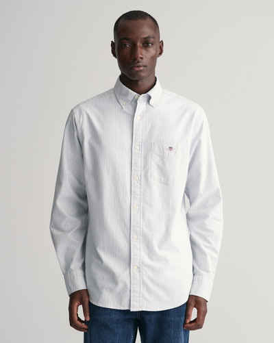 Gant Langarmhemd Regular Fit Oxford Hemd strukturiert langlebig dicker gestreift mit dezenter Logostickerei