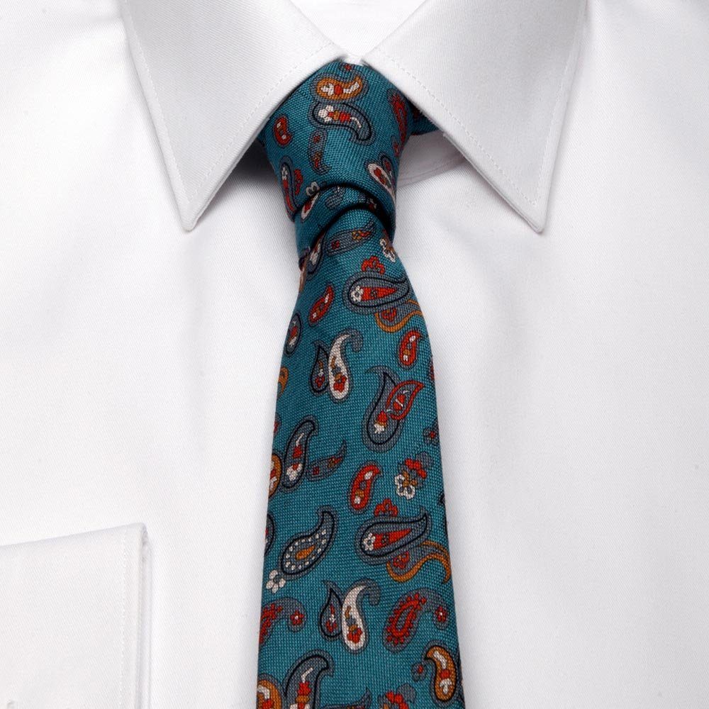 BGENTS Krawatte Paisley-Muster Baumwoll-/Leinen-Gemisch Petrolblau aus mit Made in Krawatte Italy