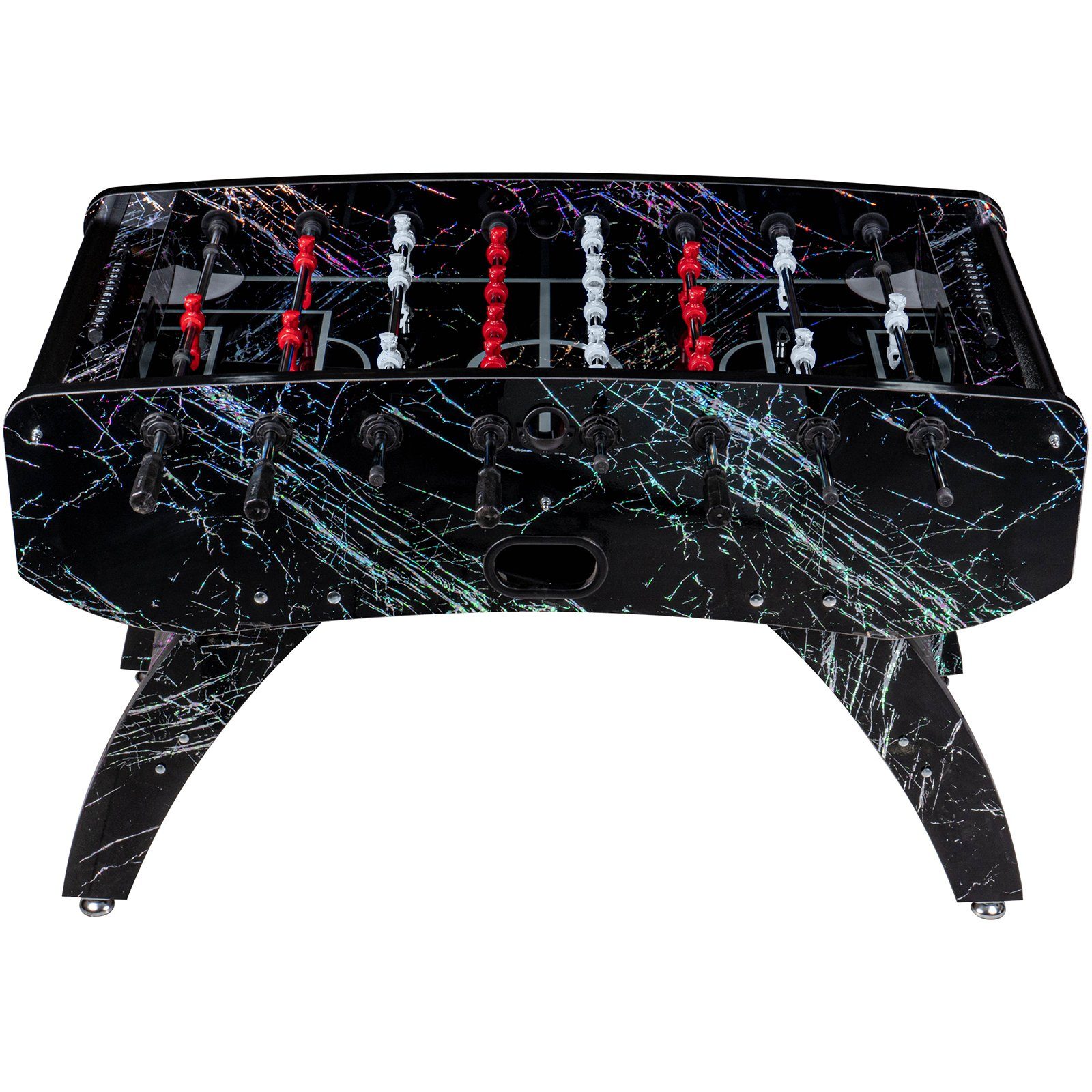 RAMROXX Kickertisch Fußball Premium Schwarz Glasspielfeld Figuren Weiss Rot 80kg