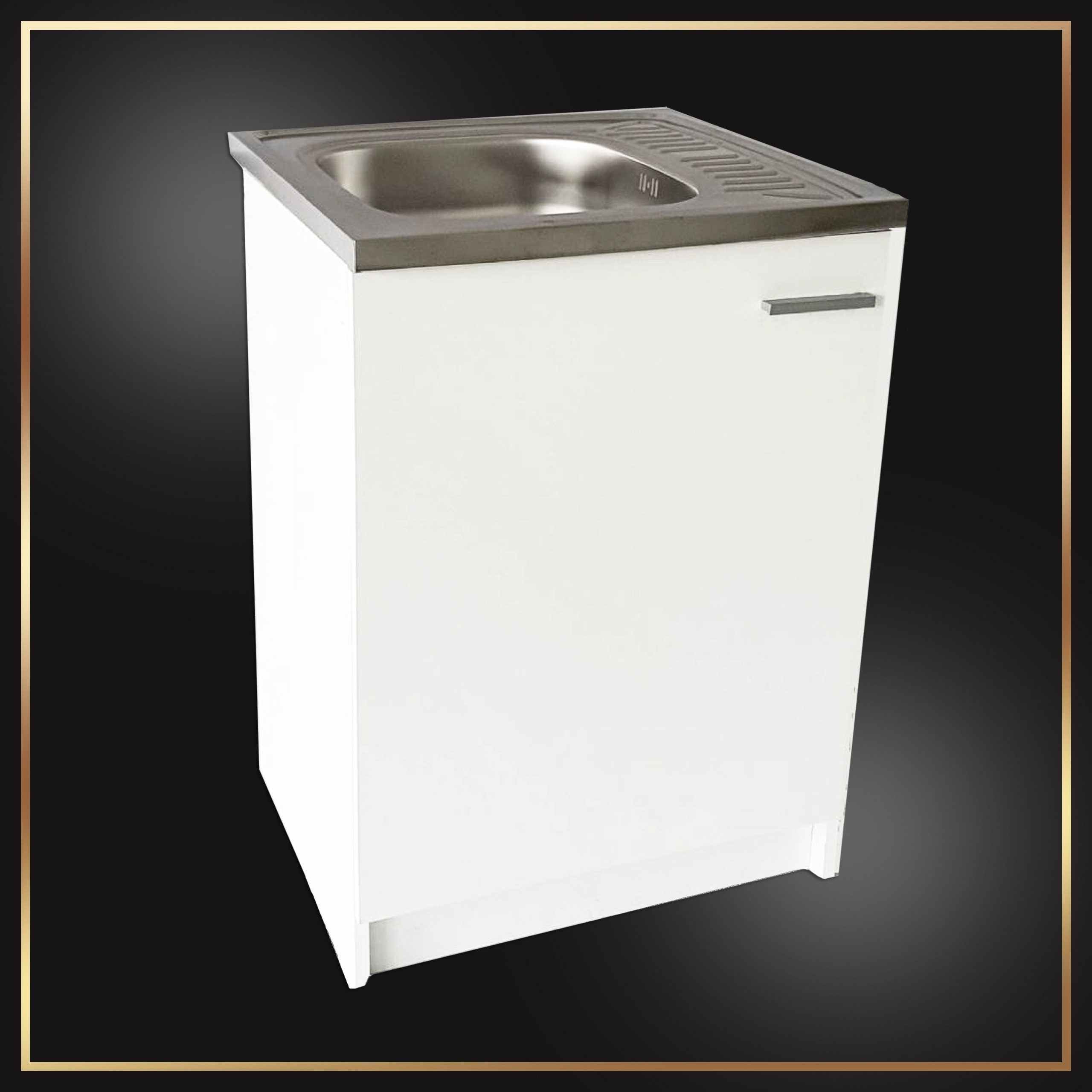 STAMAR Spülenschrank Komplettset 60cm Weiß Spüle Edelstahl Deante Schwarz 2in1 Siphon Unterschrank stehend 1 Tür 60x60cm Flexarmatur 2 Strahl Bohrung Set