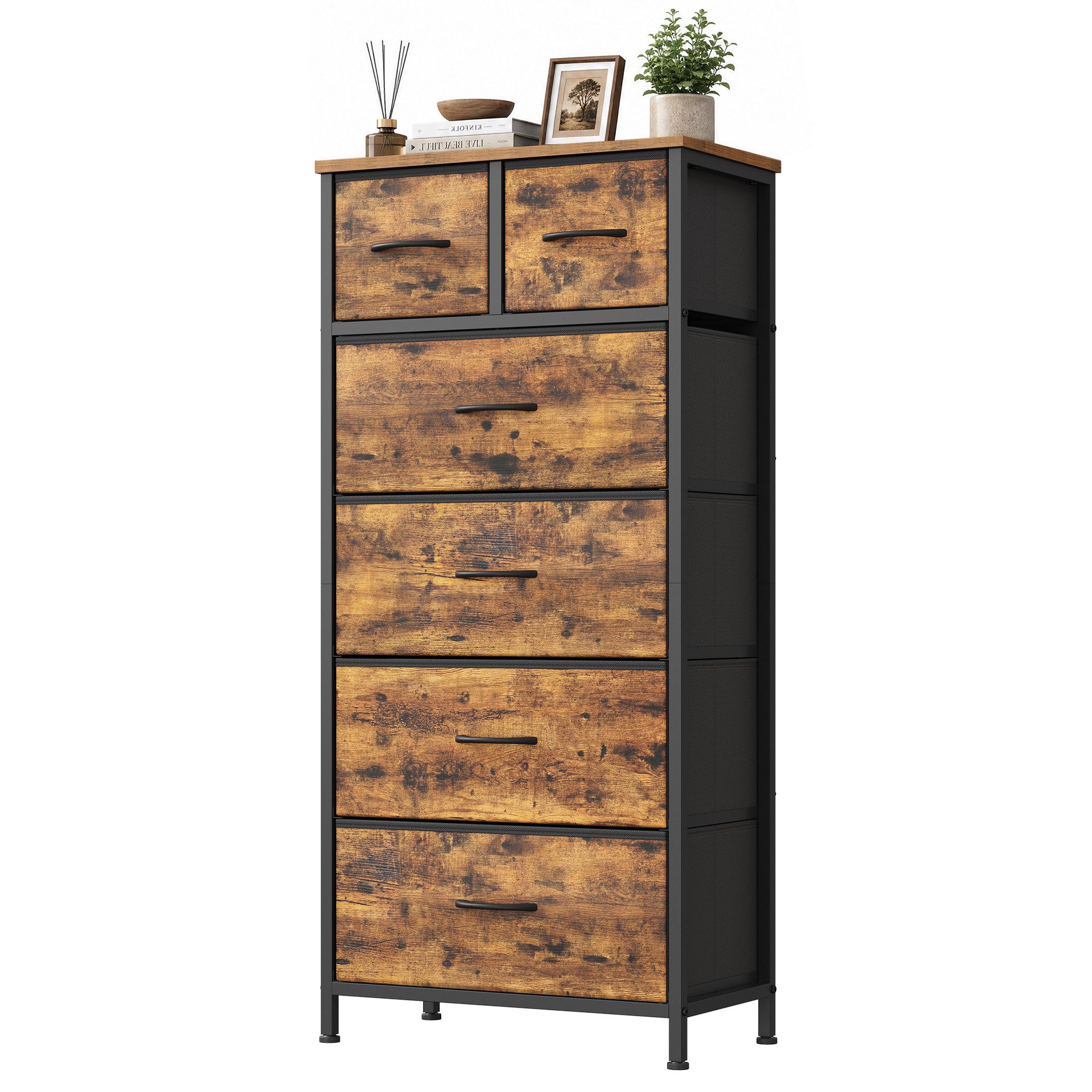 SONGMICS Kommode Schrank, Aufbewahrungsschrank, für Schlafzimmer, Flur, Wohnzimmer, Stahl, 6 Schubladen