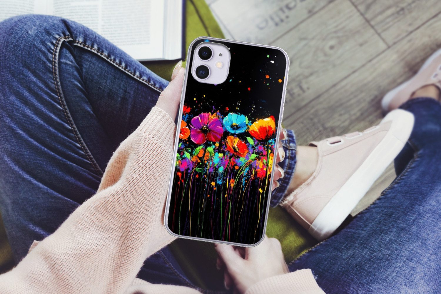 MuchoWow Handyhülle für Apple iPhone 11 Blumen - Bunt - Spritzer, Smartphone-Bumper, Print, Handy Schutzhülle Dünn