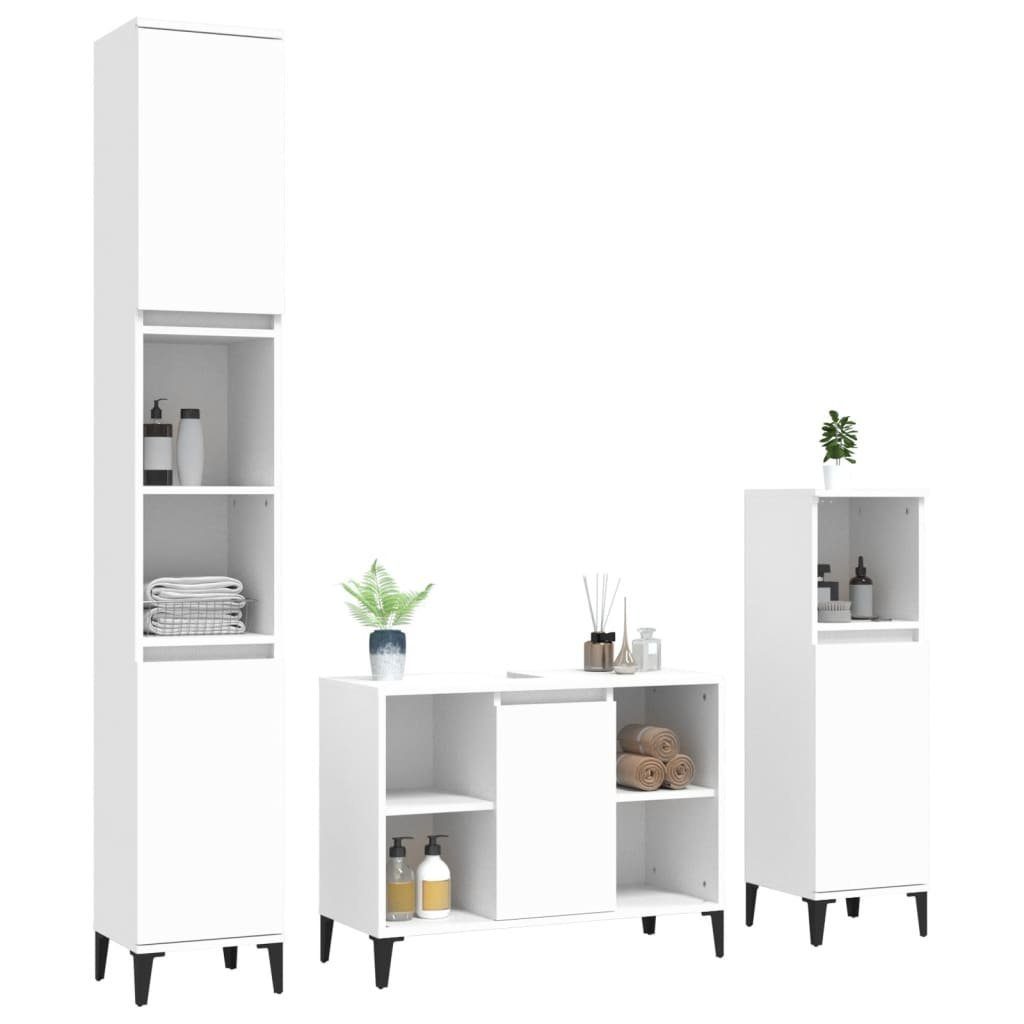vidaXL Badezimmer-Set 3-tlg. Badmöbel-Set Weiß Holzwerkstoff, günstig online kaufen