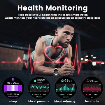 NONGAMX Smartwatch (1,42 Zoll, Android, iOS), Herren Fitness Tracker, Blutdruckmessung Wasserdicht Sportuhr 340 mAh