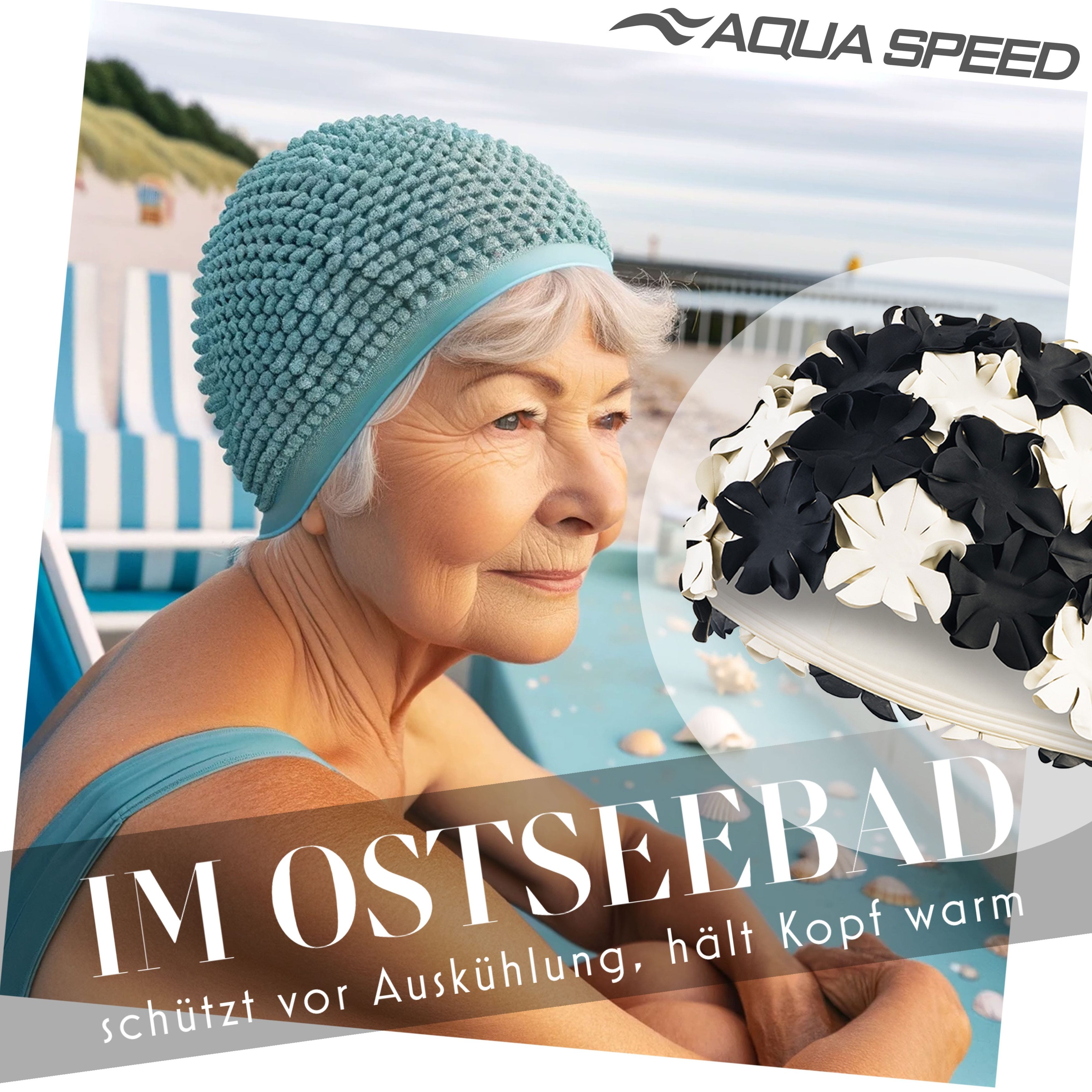 Aqua Speed Badekappe Aqua Speed Bademütze Damen Retro Schwimmkappe Lange Haare