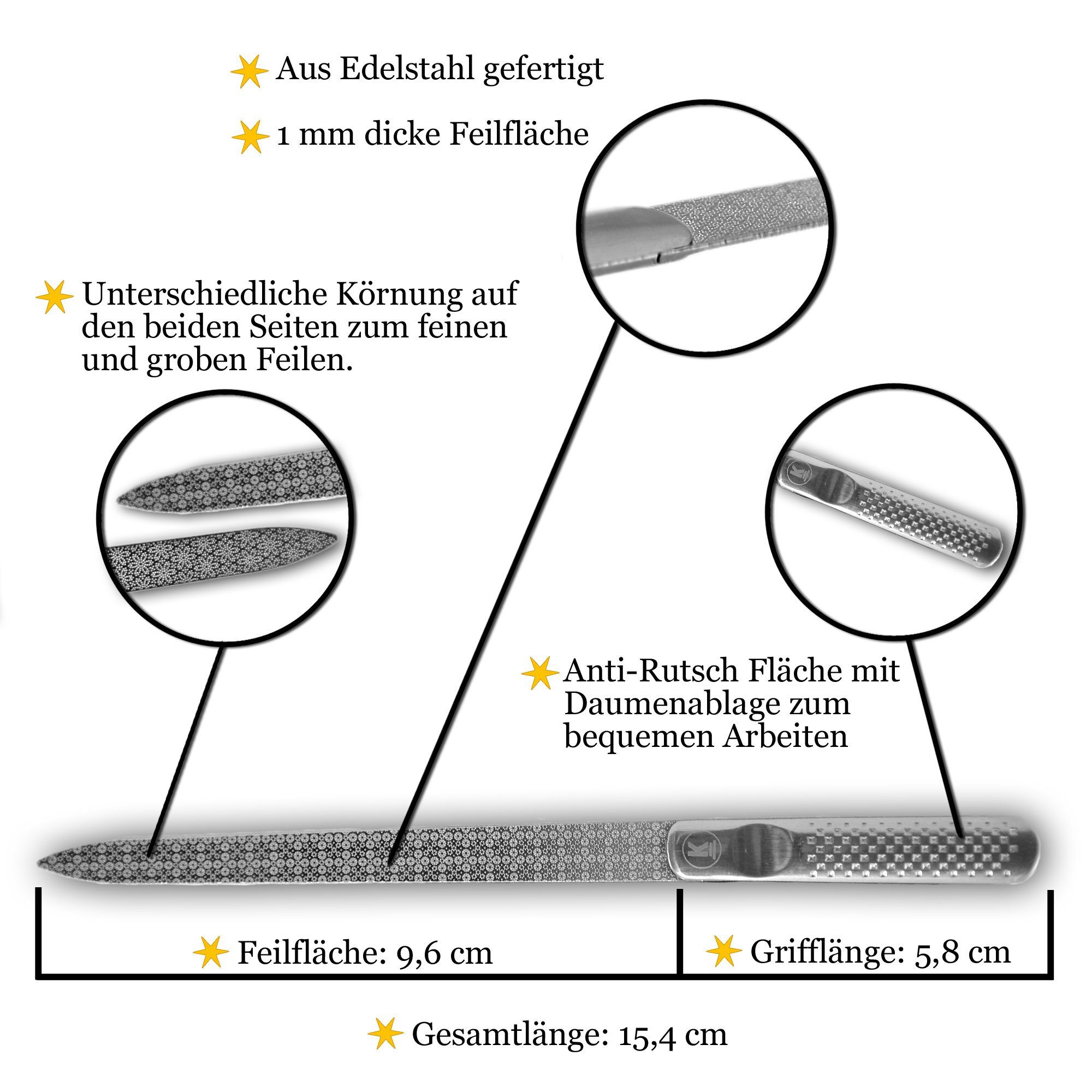 K-Pro Mineral-Nagelfeile Edelstahl Profi - Feile Fingernägel Maniküre Fußnägel