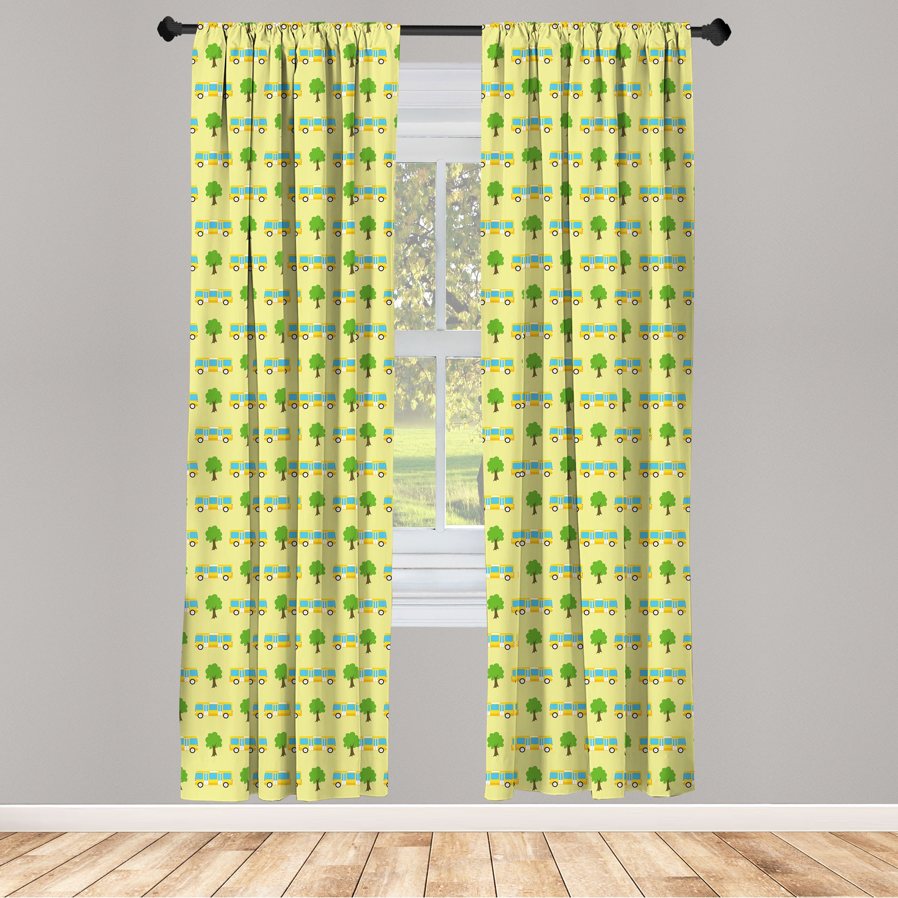 Gardine Vorhang für Wohnzimmer Schlafzimmer Dekor, Abakuhaus, Microfaser, Bus Bäume Transport Vehicles