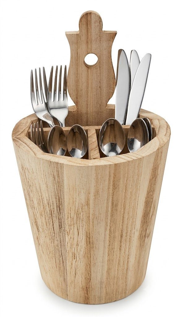 Sendez Besteckkorb Besteckbehälter mit drei Kammern Besteckfass Besteckkasten, Holz – Bild 2 von 4