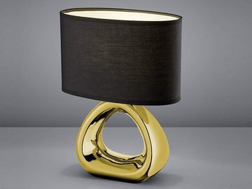 meineWunschleuchte LED Tischleuchte, LED wechselbar, Warmweiß, ausgefallene Designer Lampe Gold-en mit Stoff Lampen-schirm Schwarz