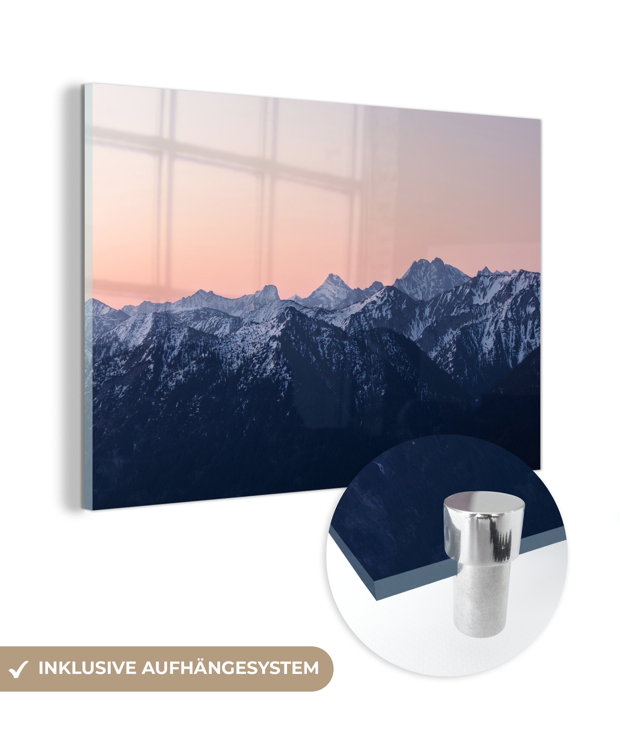 MuchoWow Acrylglasbild Alpen - Berg - Sonnenuntergang - Schnee, (1 St), Acrylglasbilder Wohnzimmer & Schlafzimmer