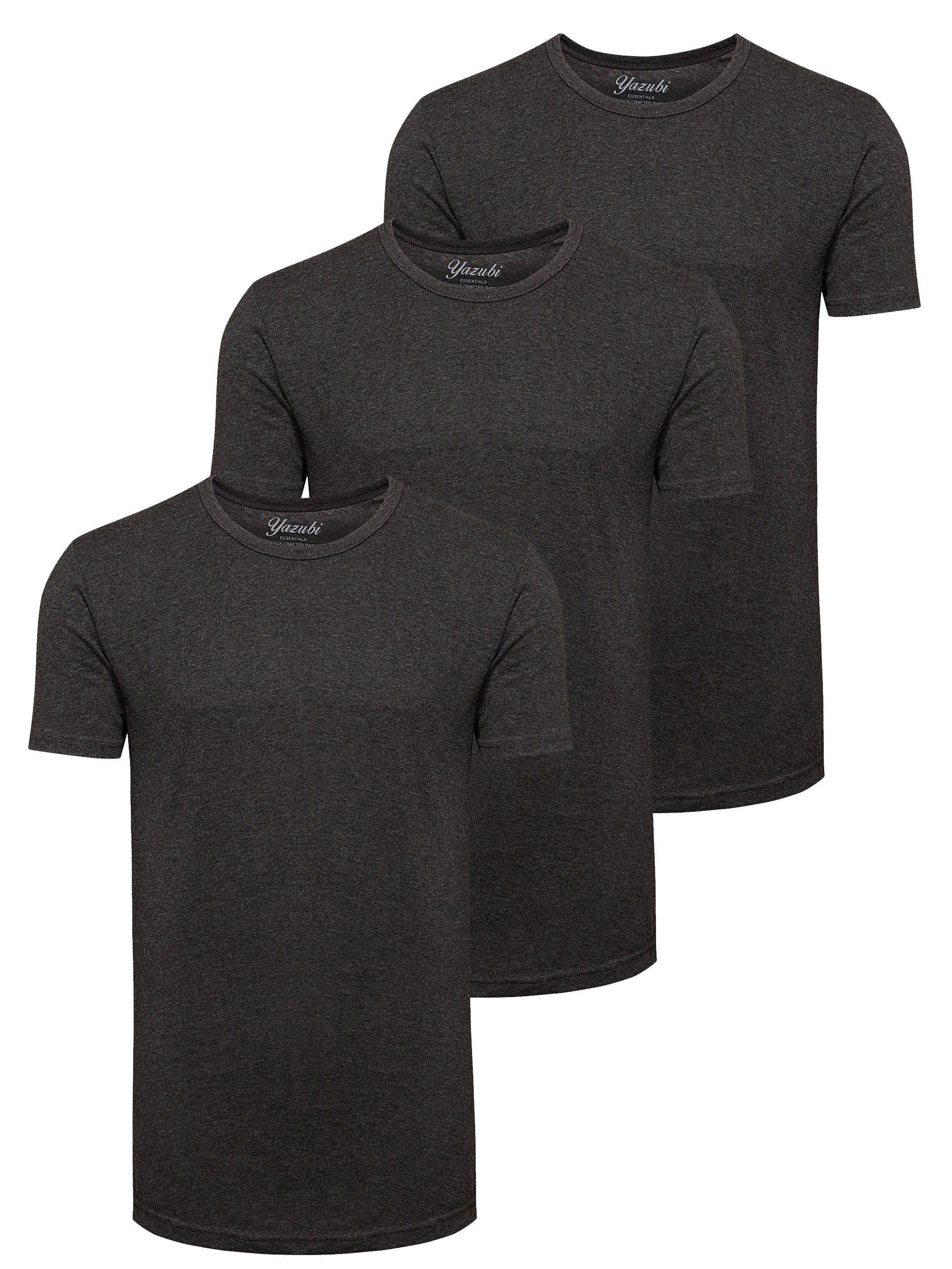 Tee 3er-Pack) Long Shaped 3-Pack (Set, Schwarz Yazubi Max T-Shirt modernes Rundhalsshirt 190000) (raven